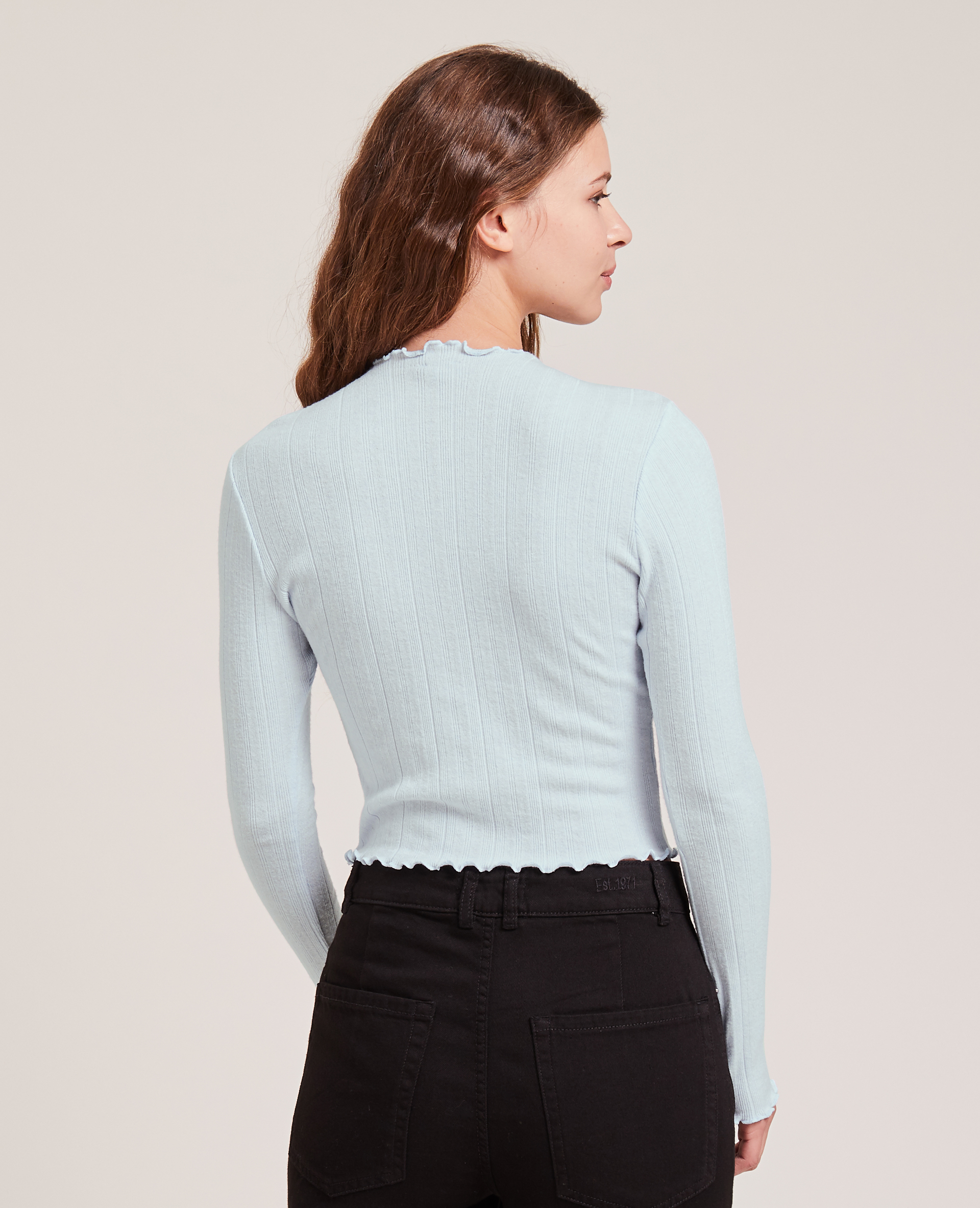 Pull maille fine côtelée bleu clair - Pimkie