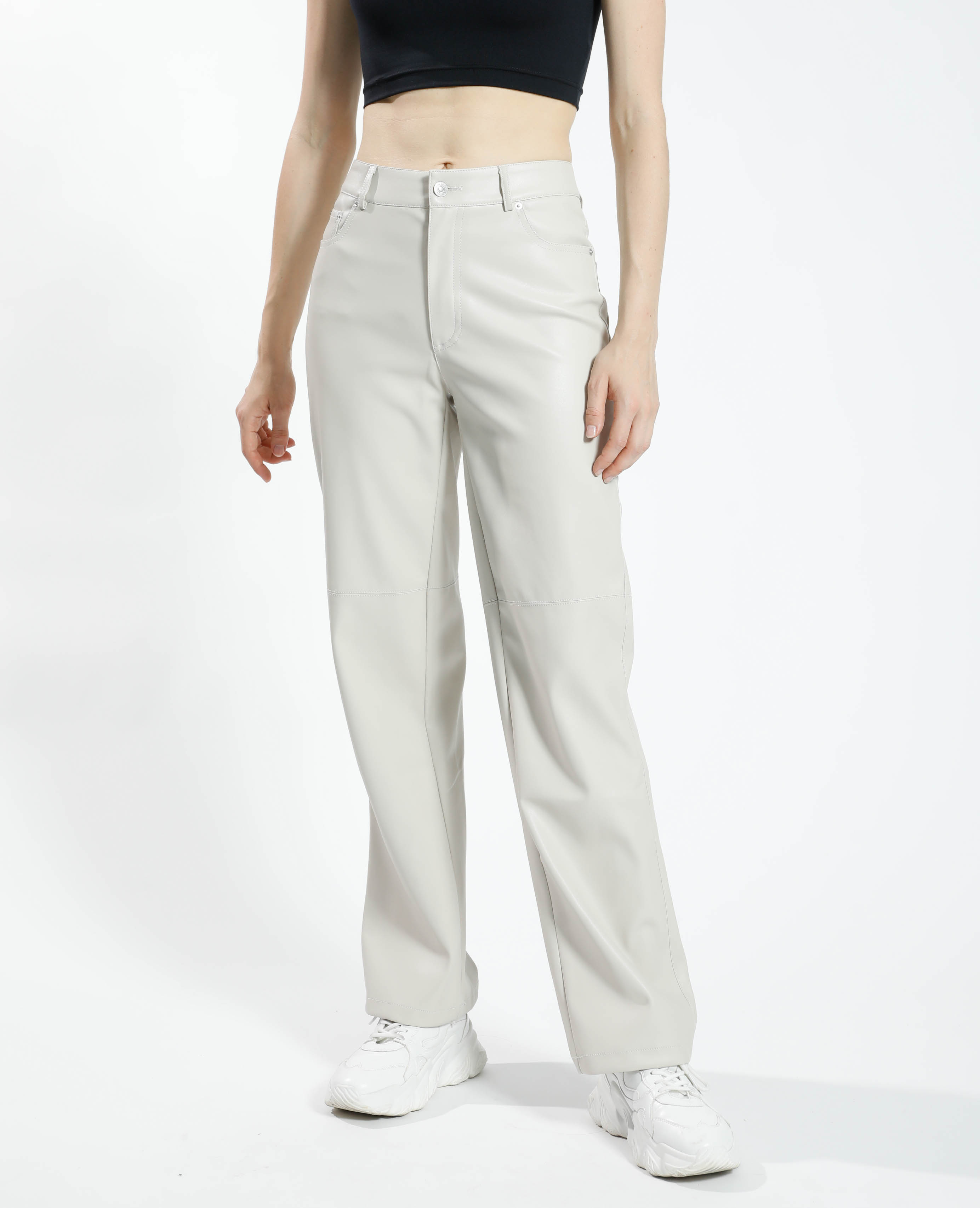 Pantalon simili store cuir creme
