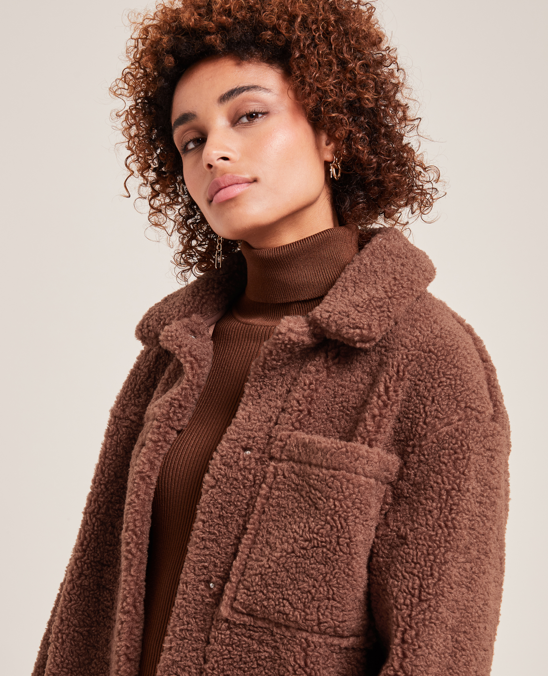 Veste droite en sherpa marron - Pimkie