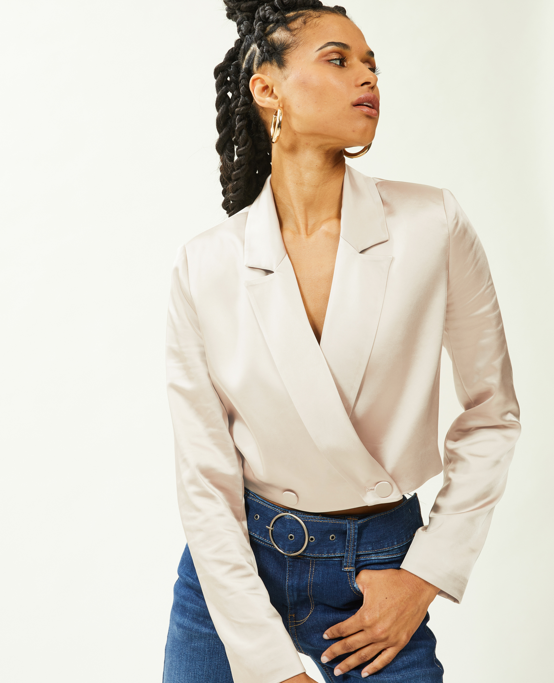 Veste blazer courte en satin écru - Pimkie