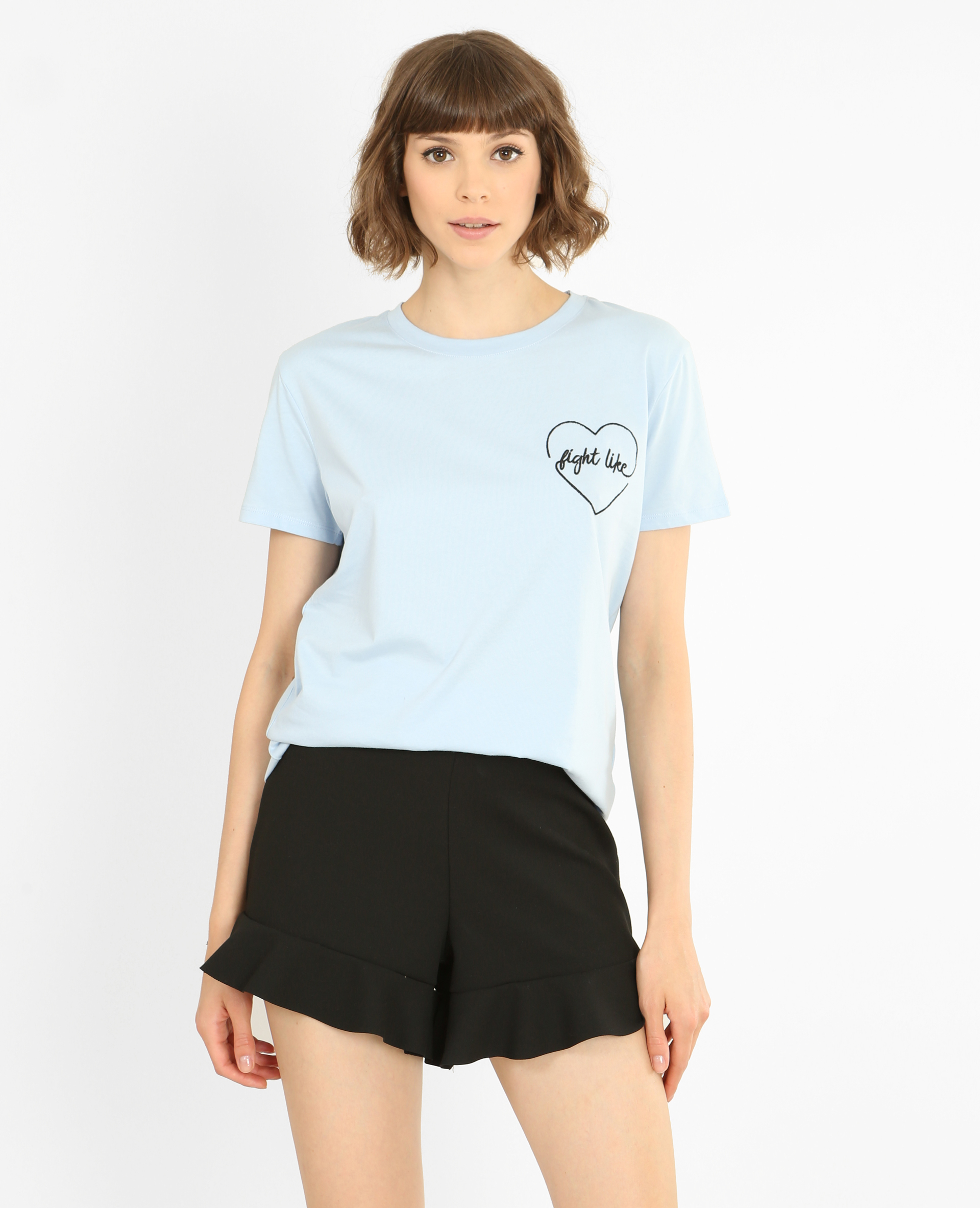 T-shirt brodé bleu ciel - Pimkie