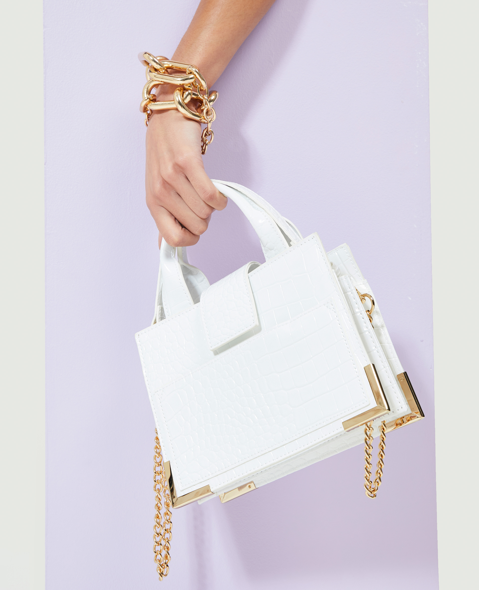 Sac boxy effet croco verni blanc - Pimkie