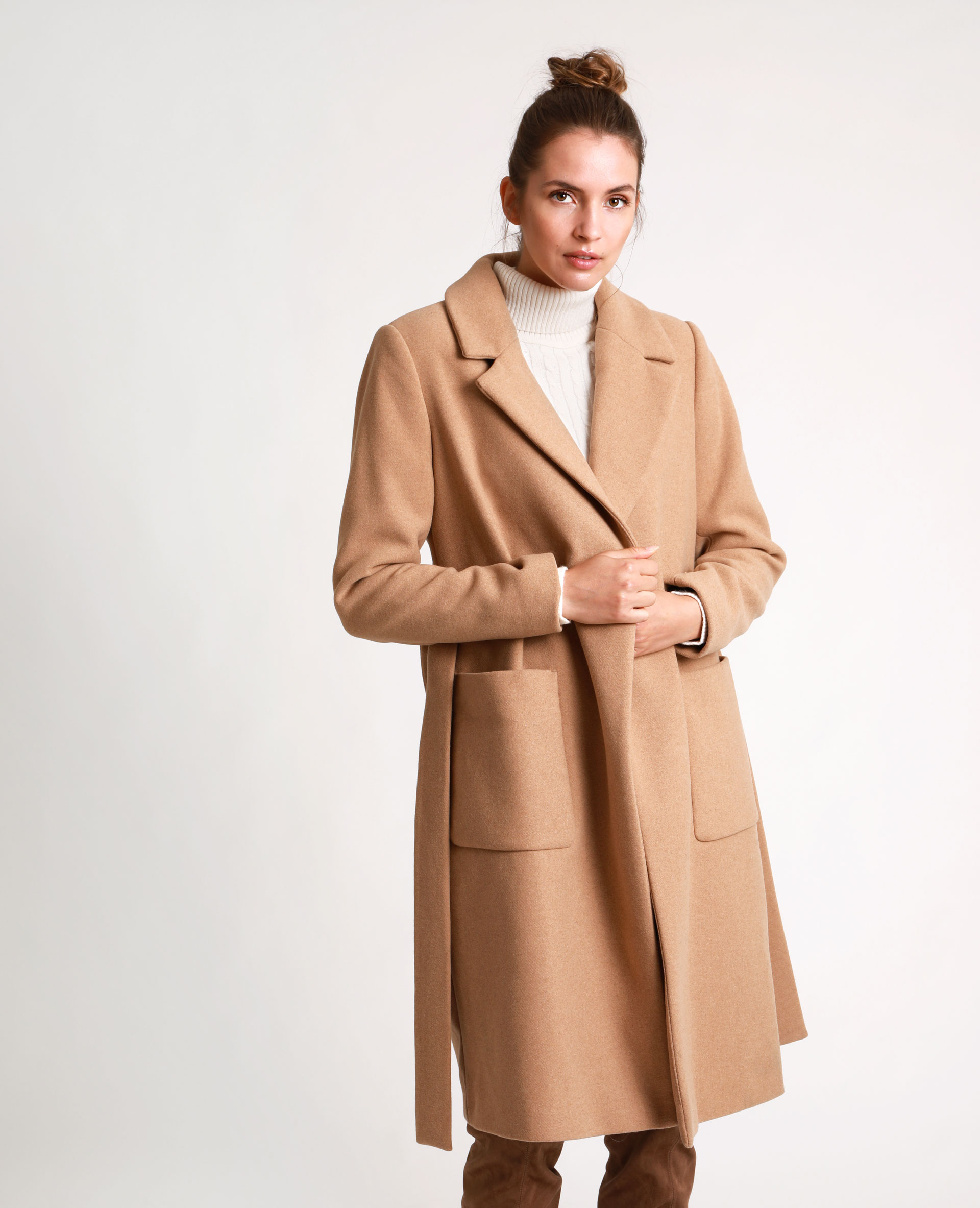 manteau long ceinture beige