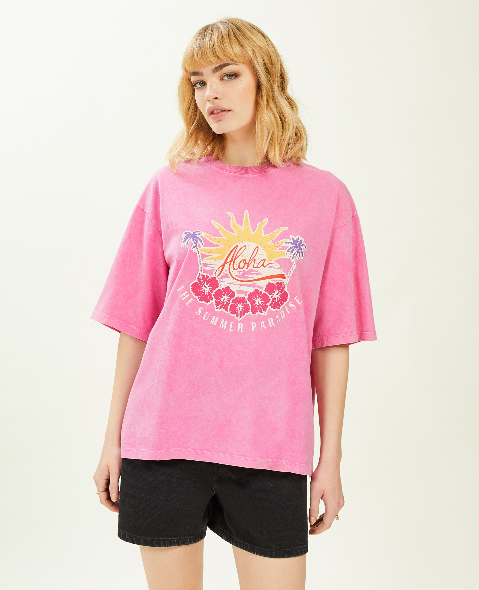 T-shirt oversize avec imprimé rose - Pimkie