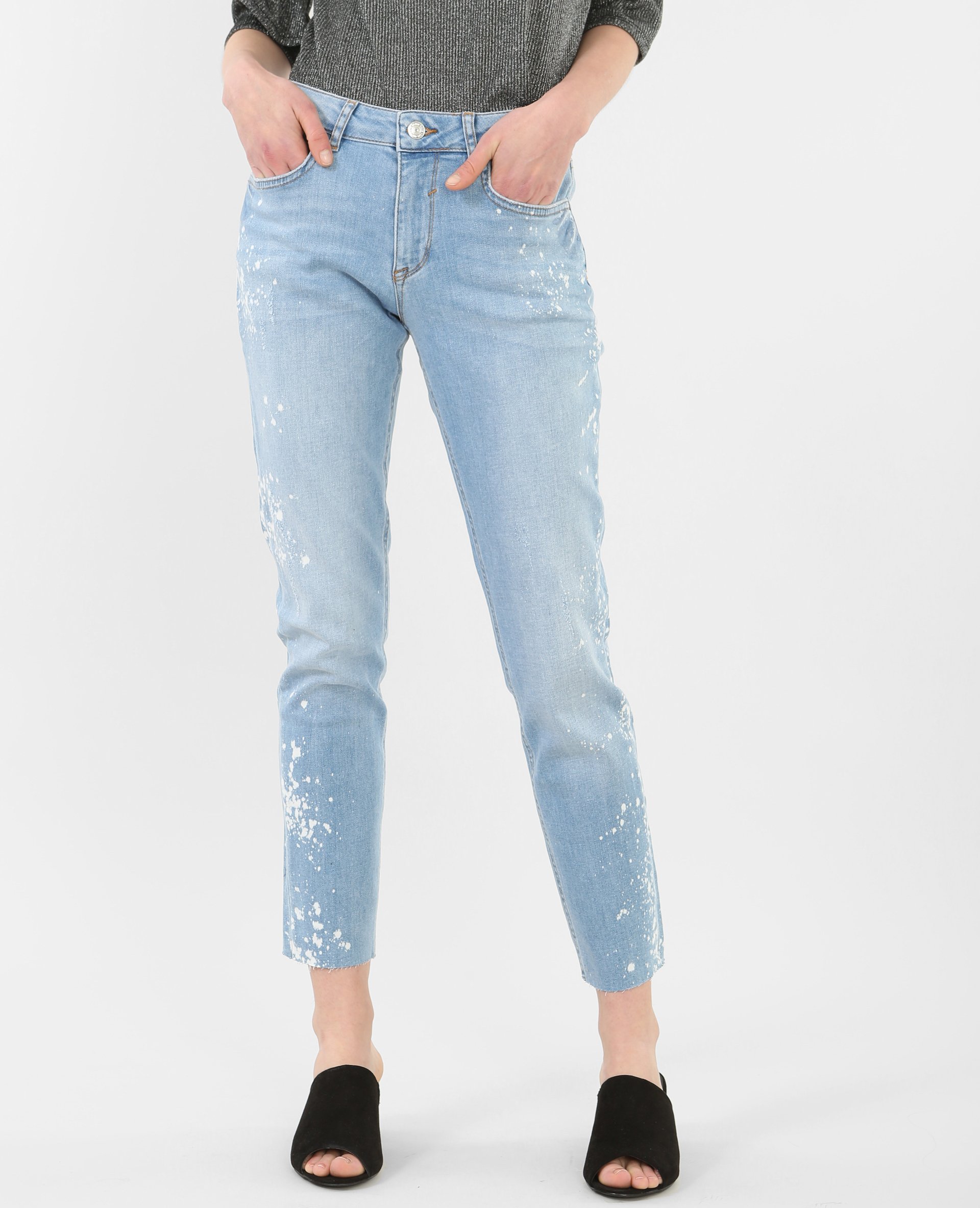Jean sales tacheté femme