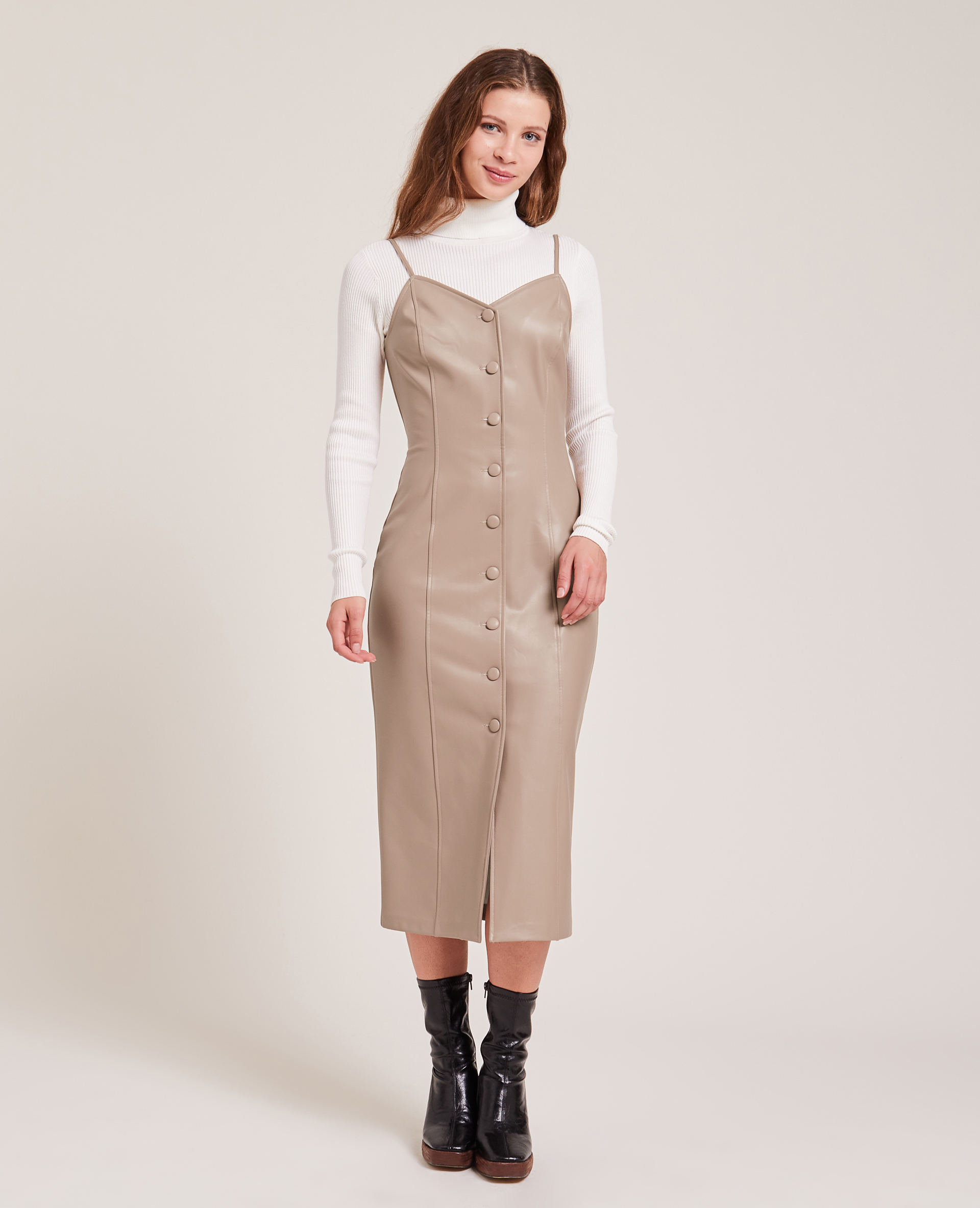 Robe longue boutonnée en simili cuir marron - Pimkie