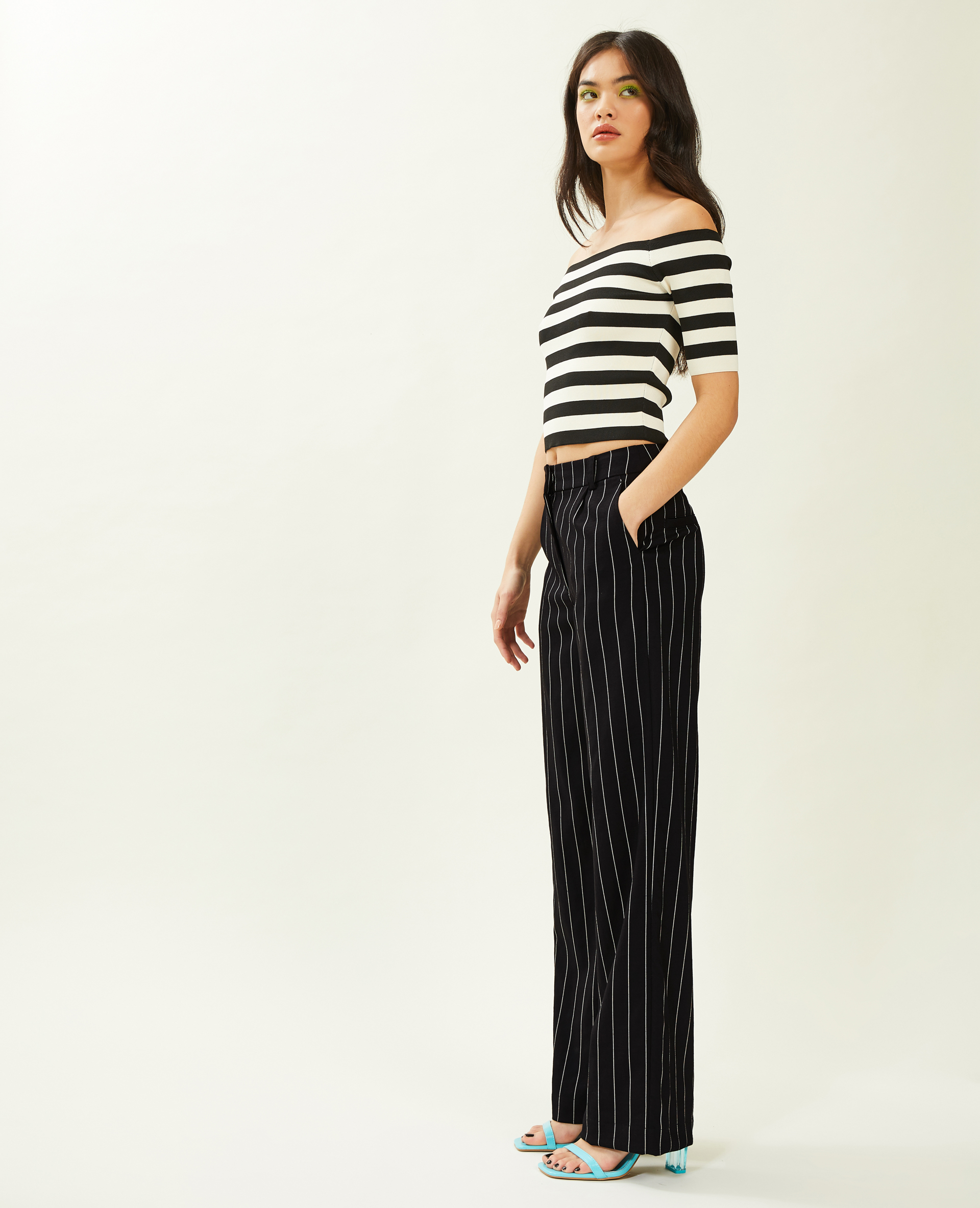 Pantalon droit et large effet lin noir - Pimkie