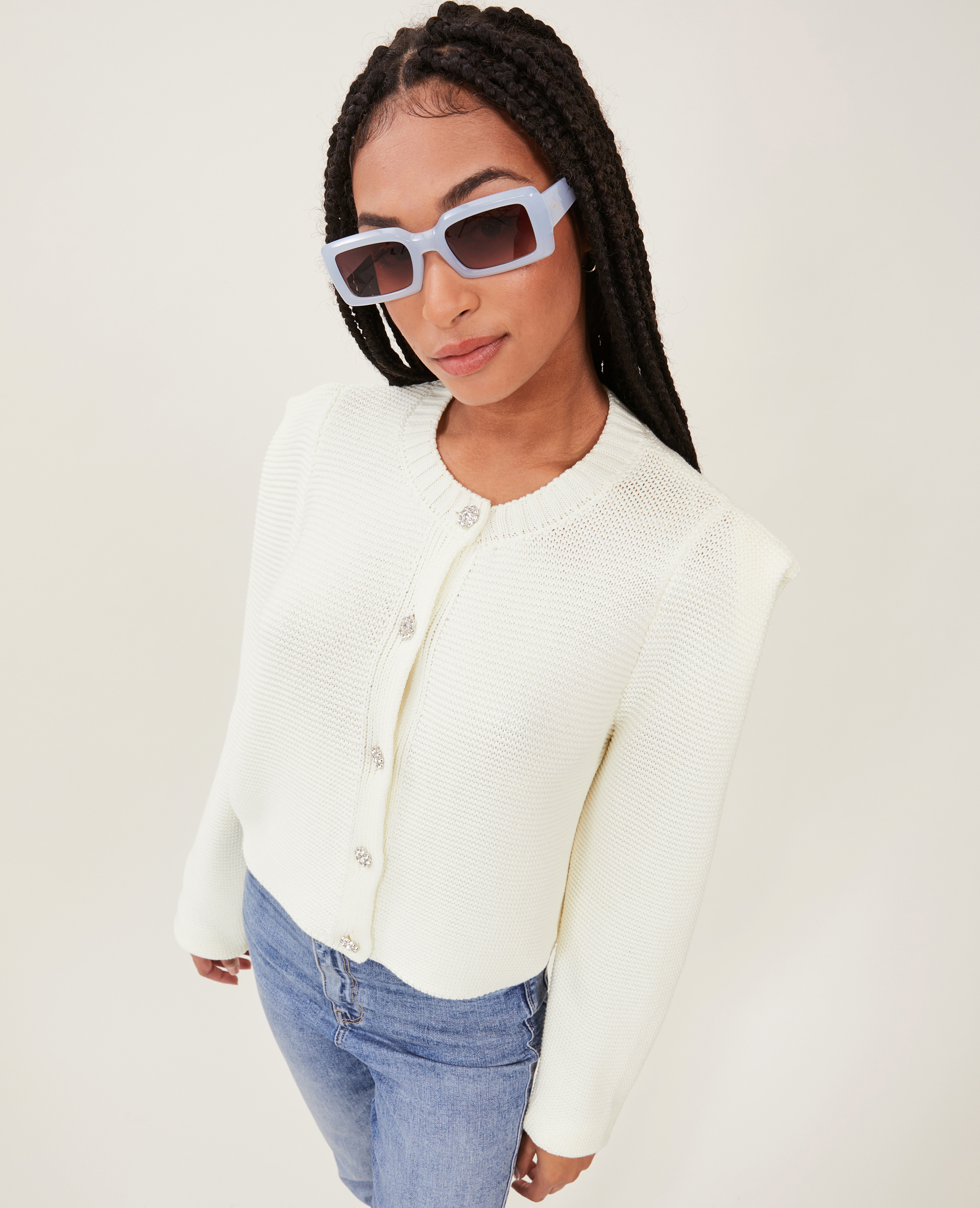 Gilet court avec boutons bijoux blanc - Pimkie