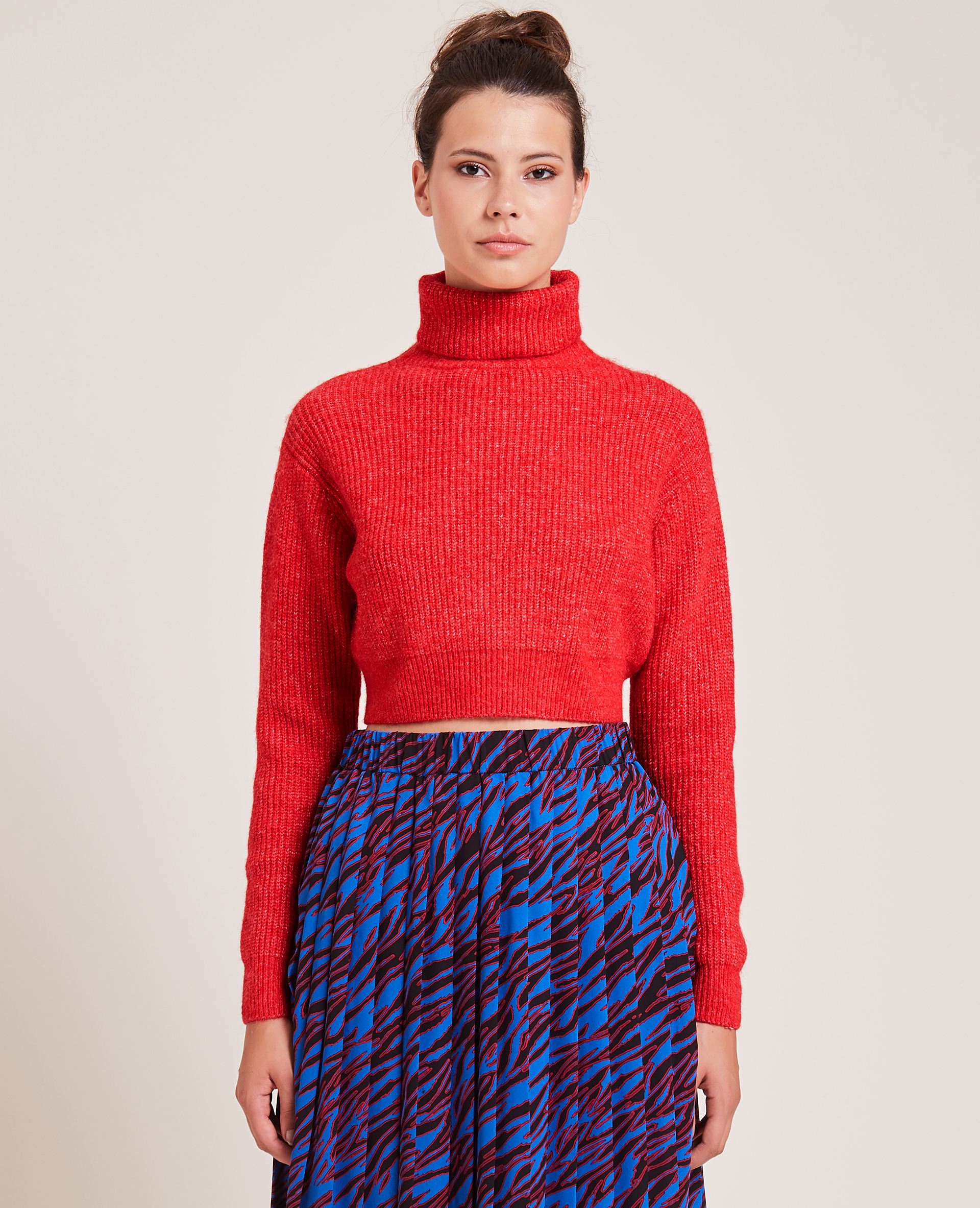 Pull cropped col roulé rouge - Pimkie