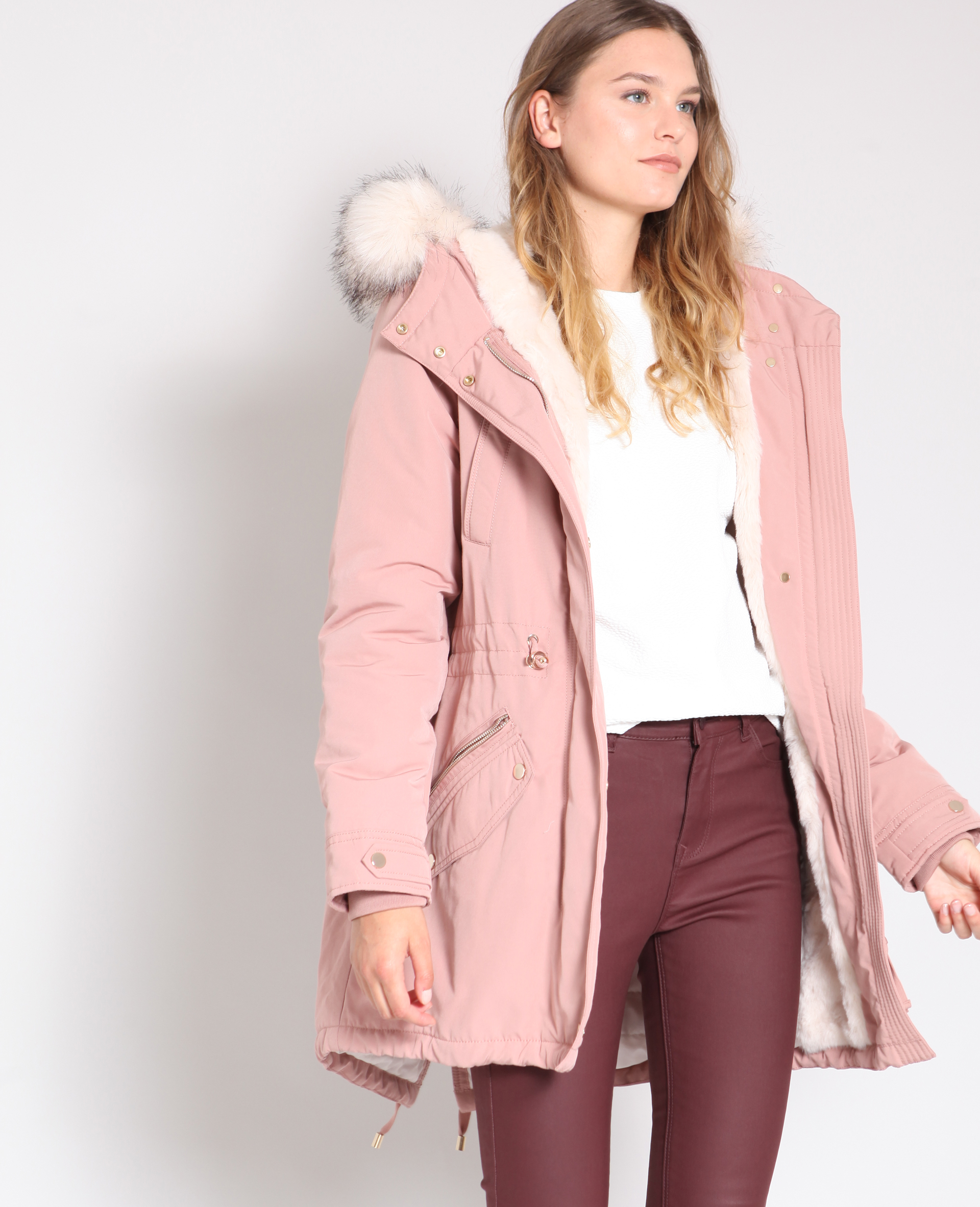Doudoune femme sales fourrure rose