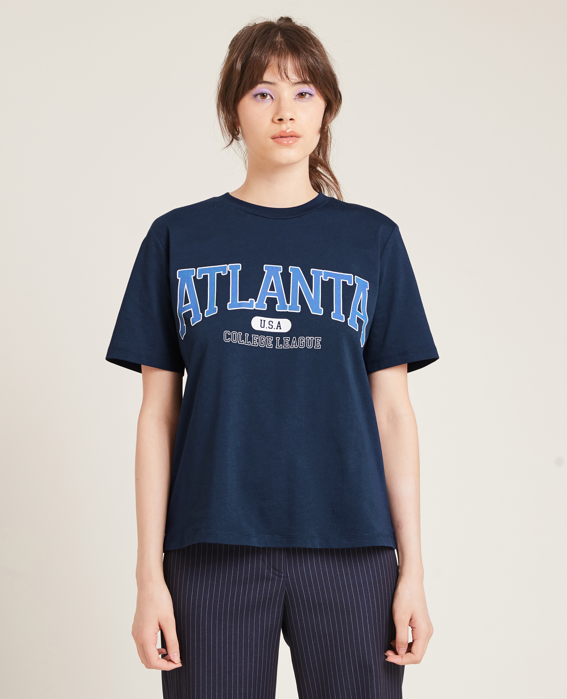 T-shirt col rond bleu foncé - Pimkie