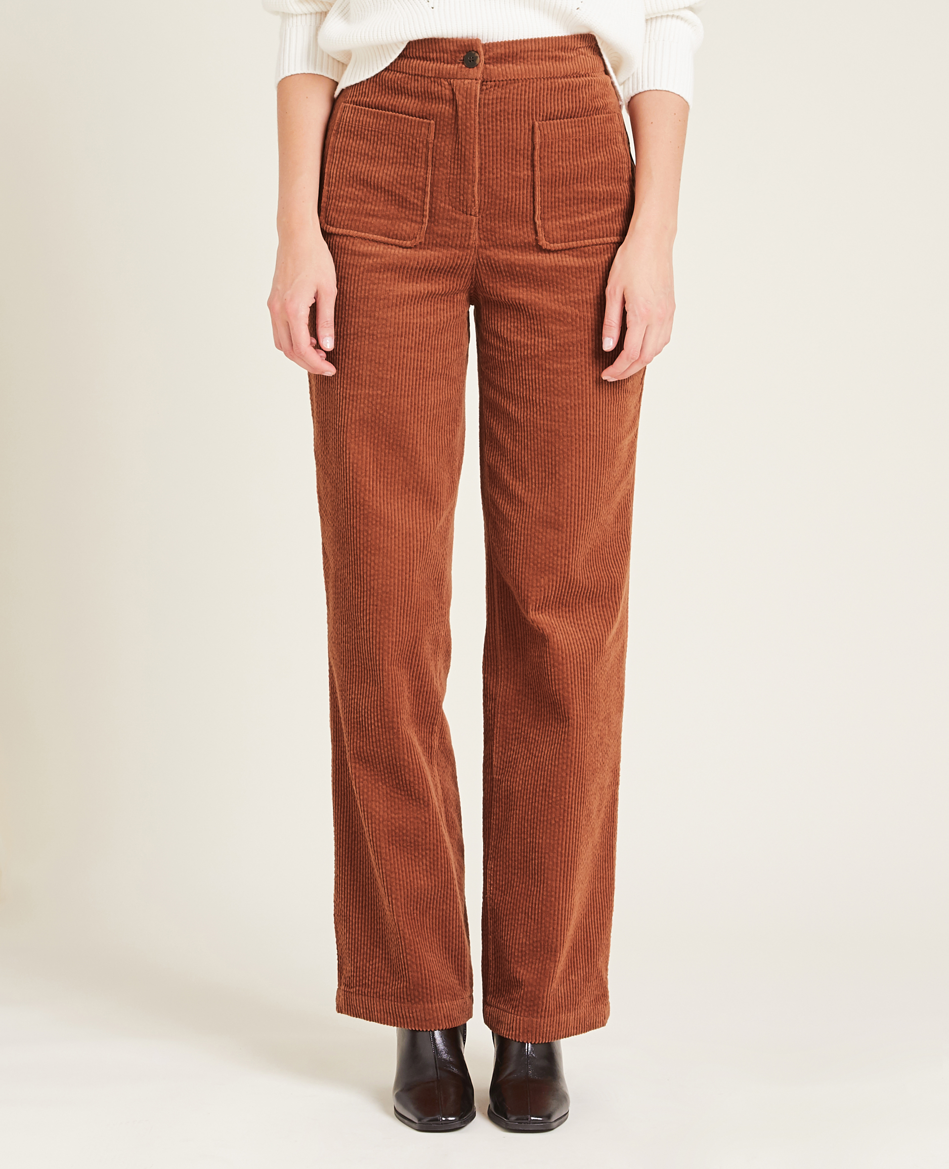 Pantalon droit en velours côtelé orange - Pimkie
