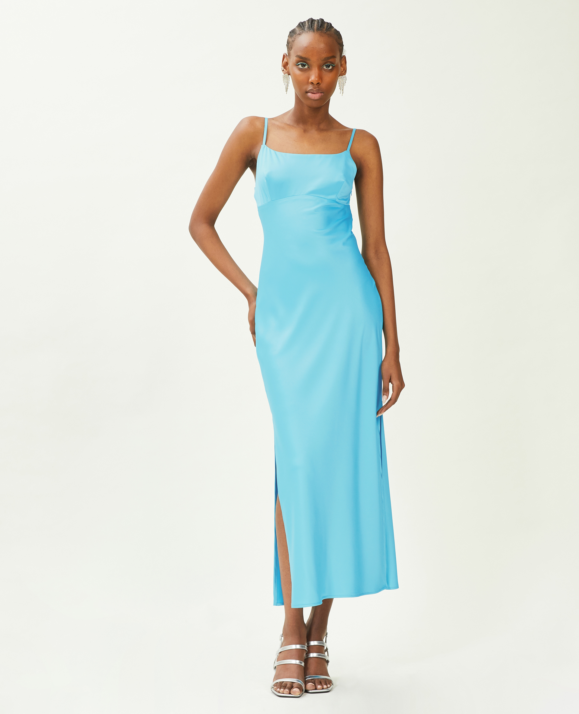 Robe longue en tissu satiné bleu turquoise - Pimkie