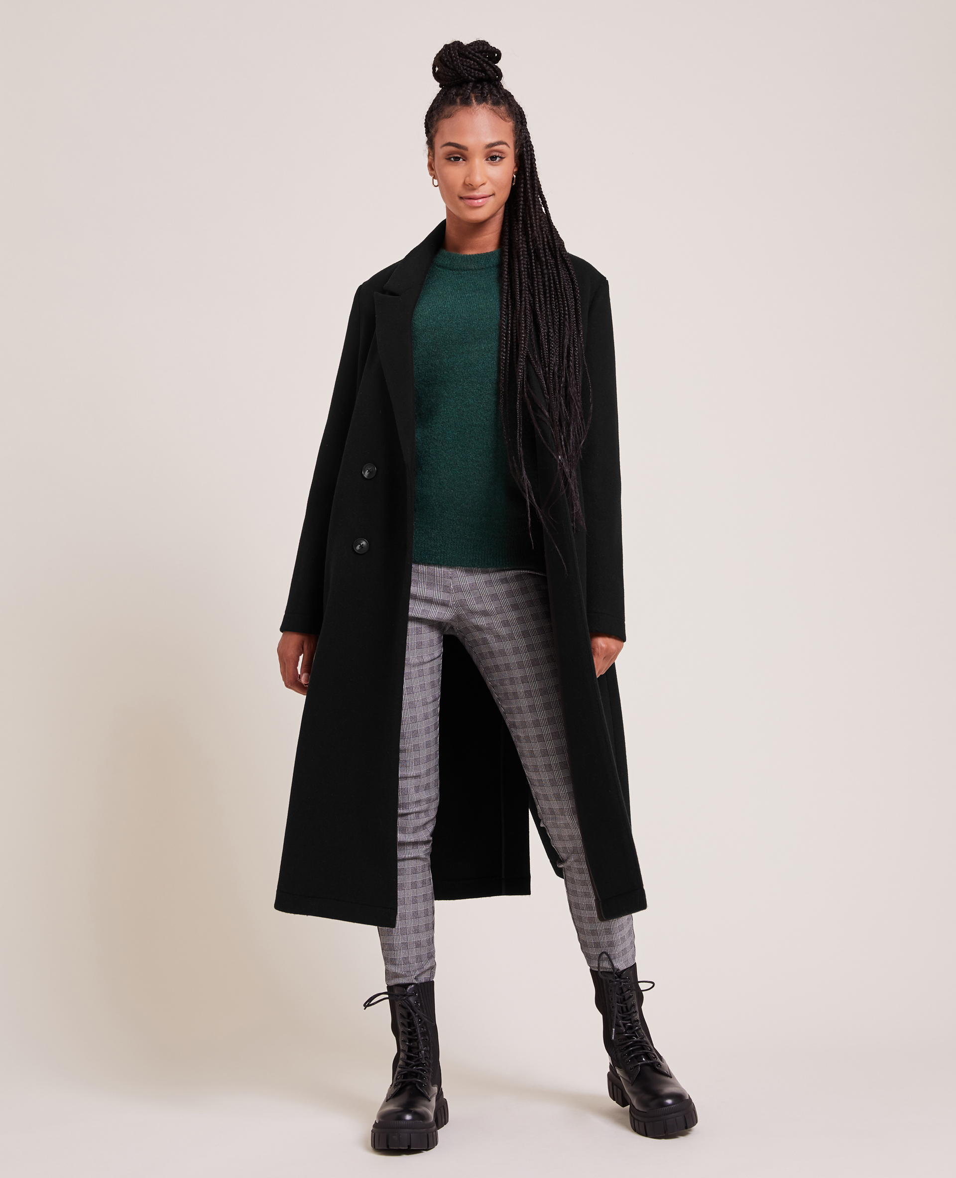 Manteau long effet drap de laine noir - Pimkie
