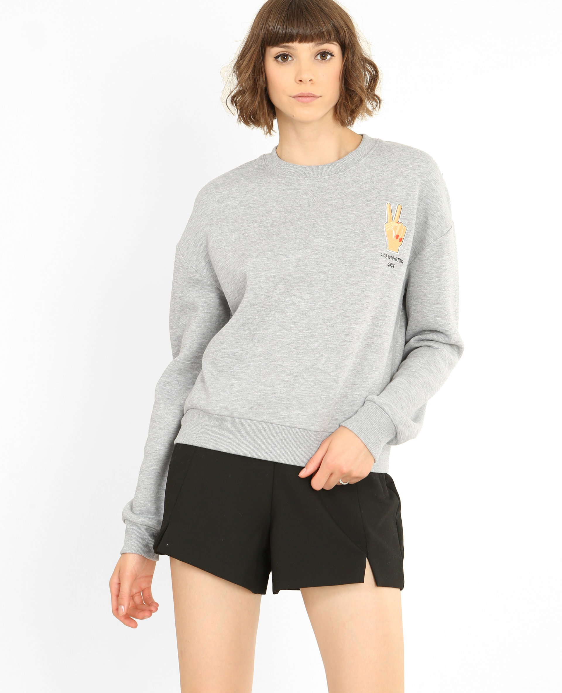 Sweat brodé gris - Pimkie