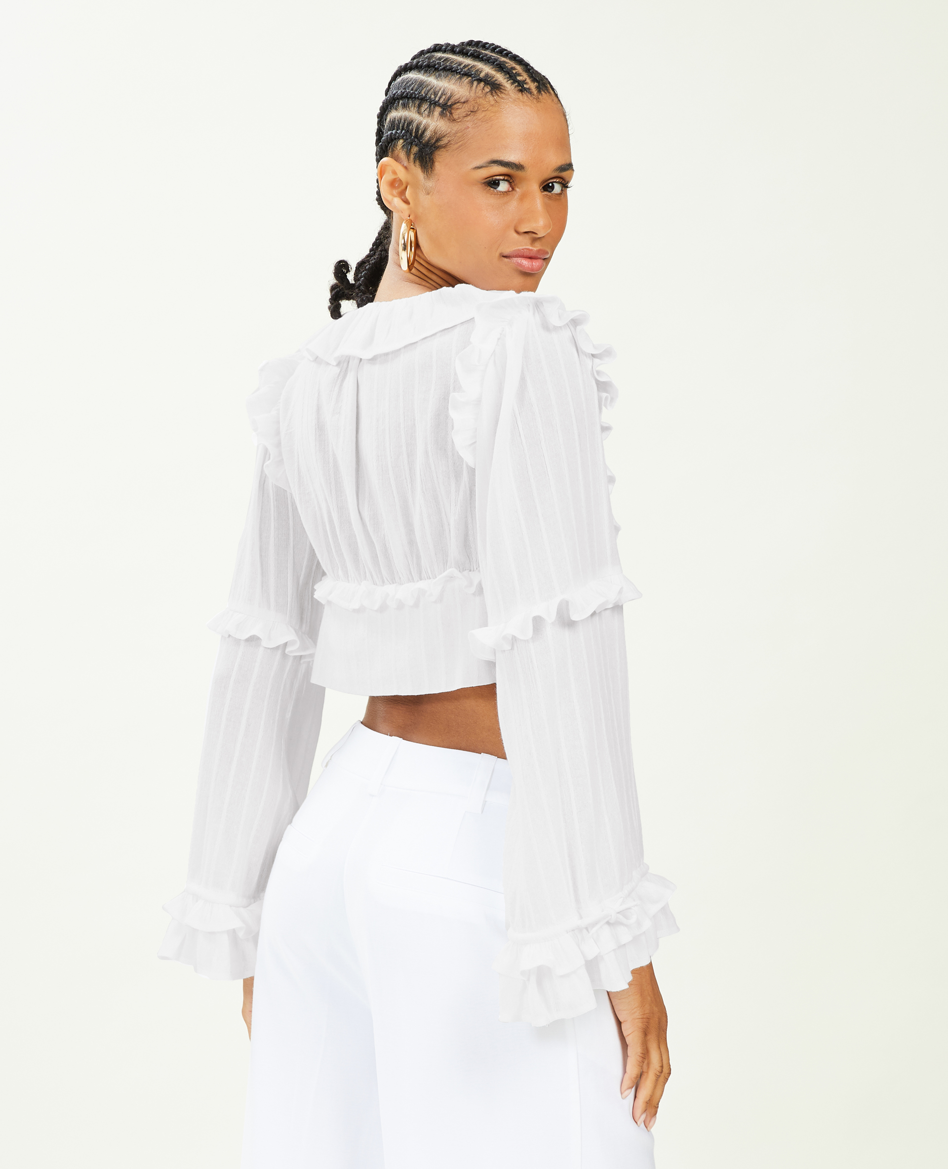Blouse courte avec volants blanc - Pimkie