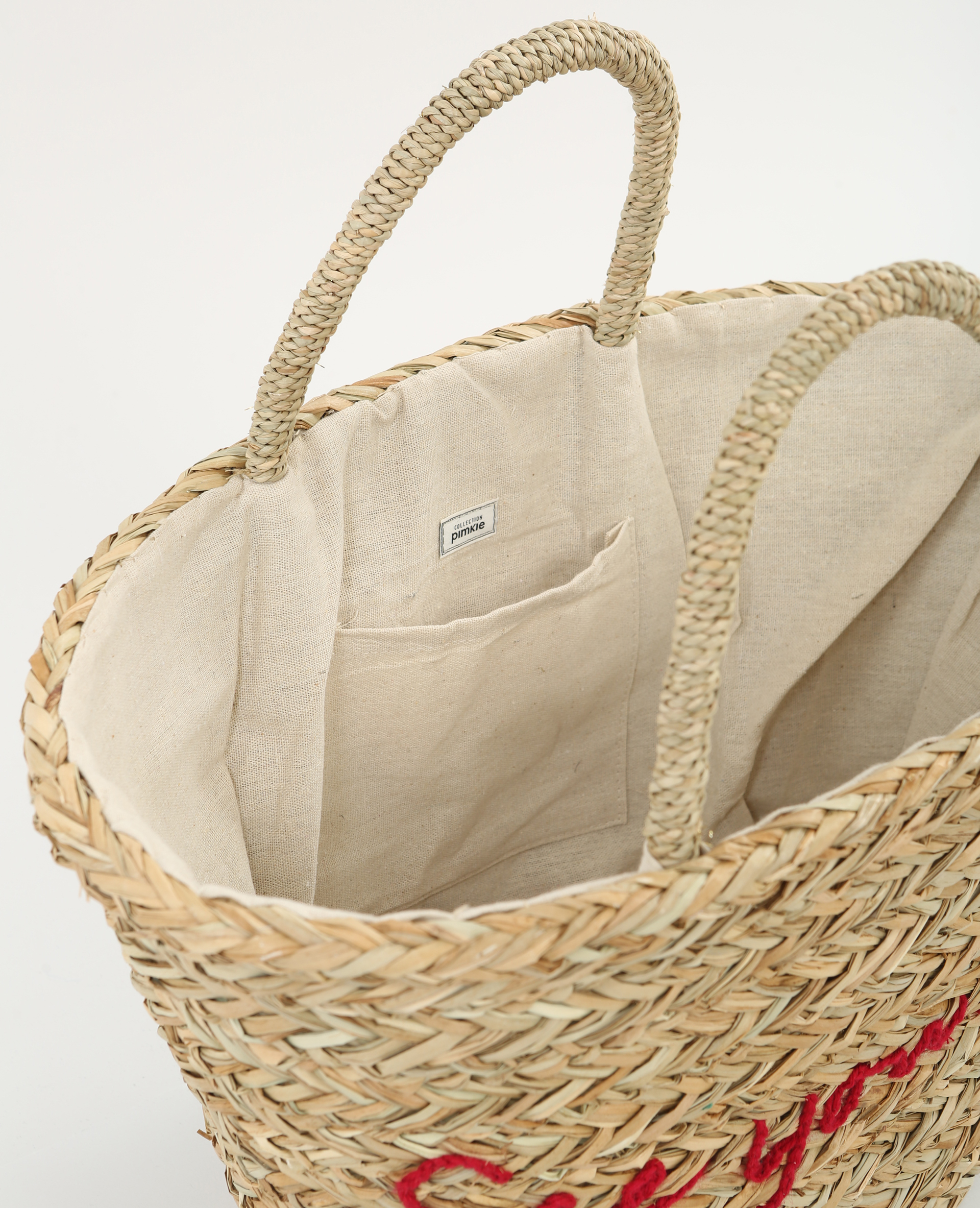 Panier en paille à message beige - Pimkie