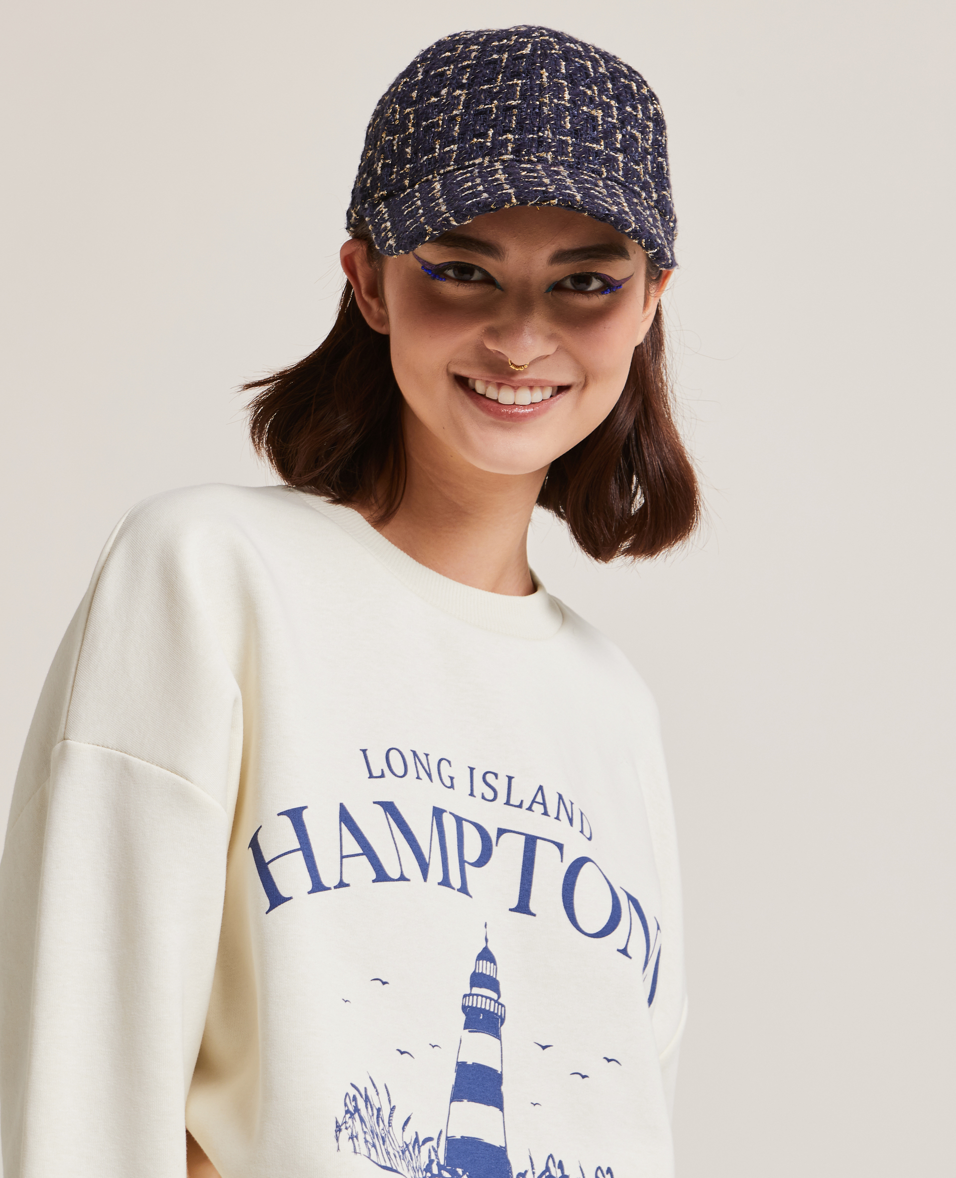 Sweat col rond oversize beige - Pimkie