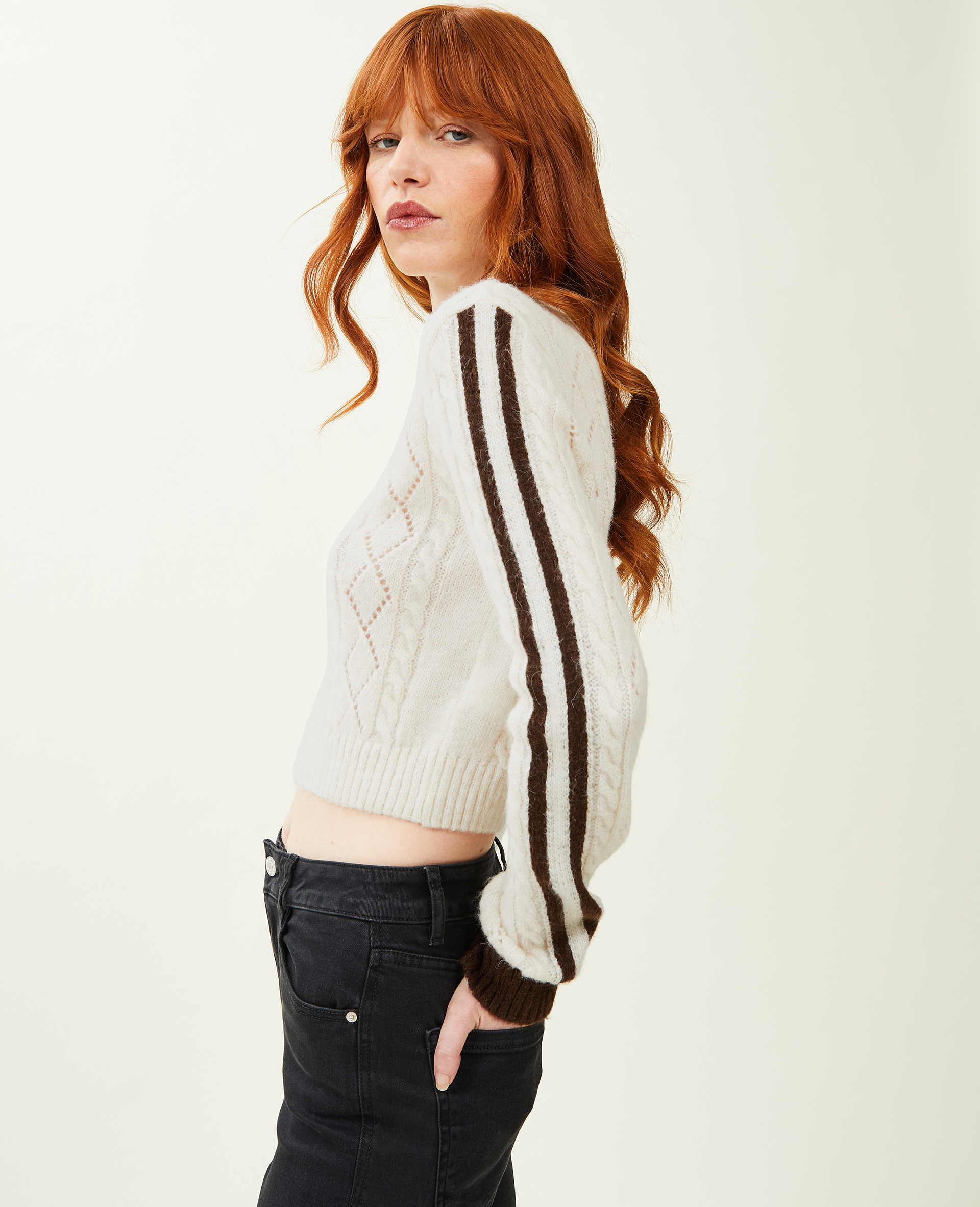 Pull maille fantaisie et ajourée blanc - Pimkie
