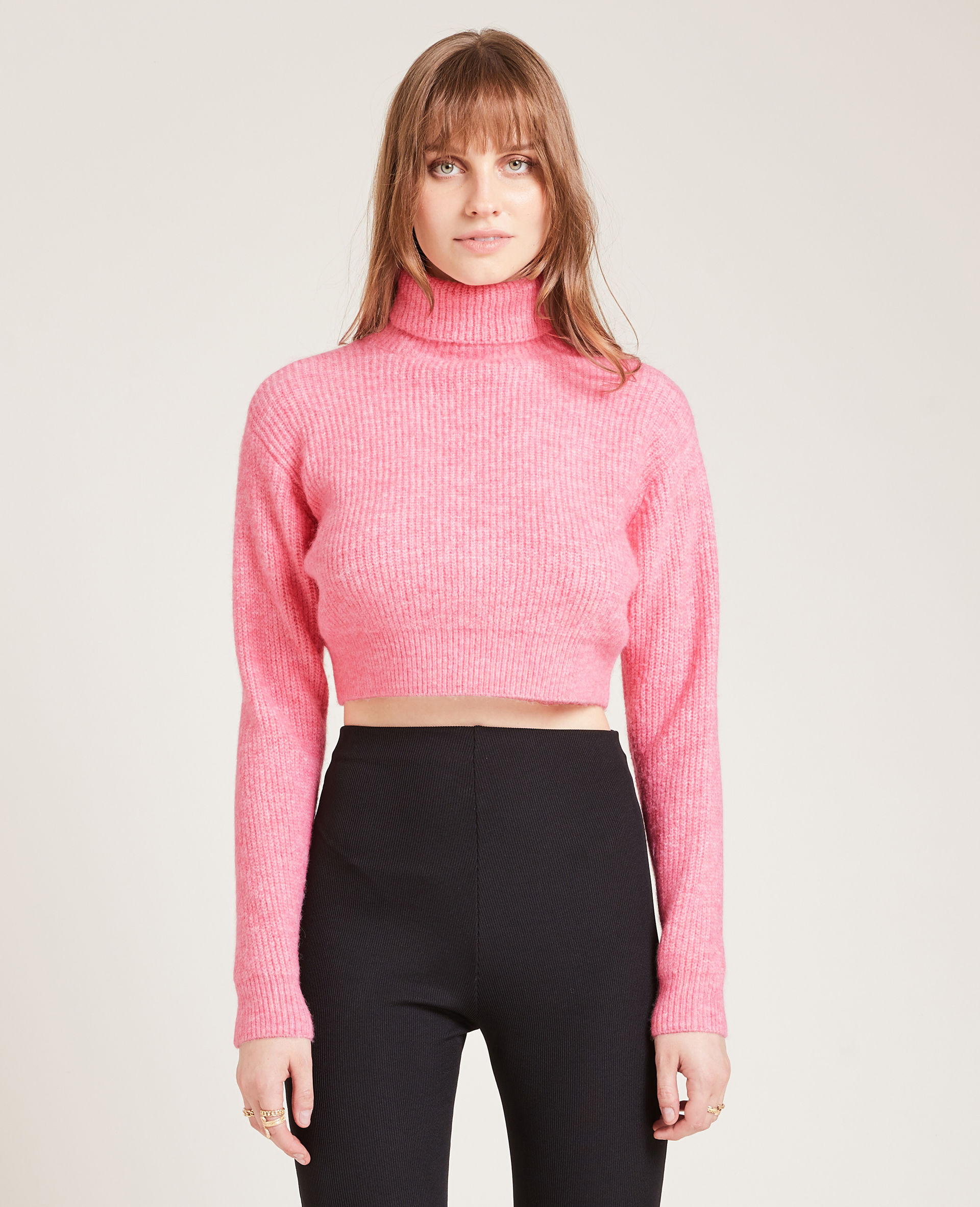 Pull cropped col roulé rose - Pimkie