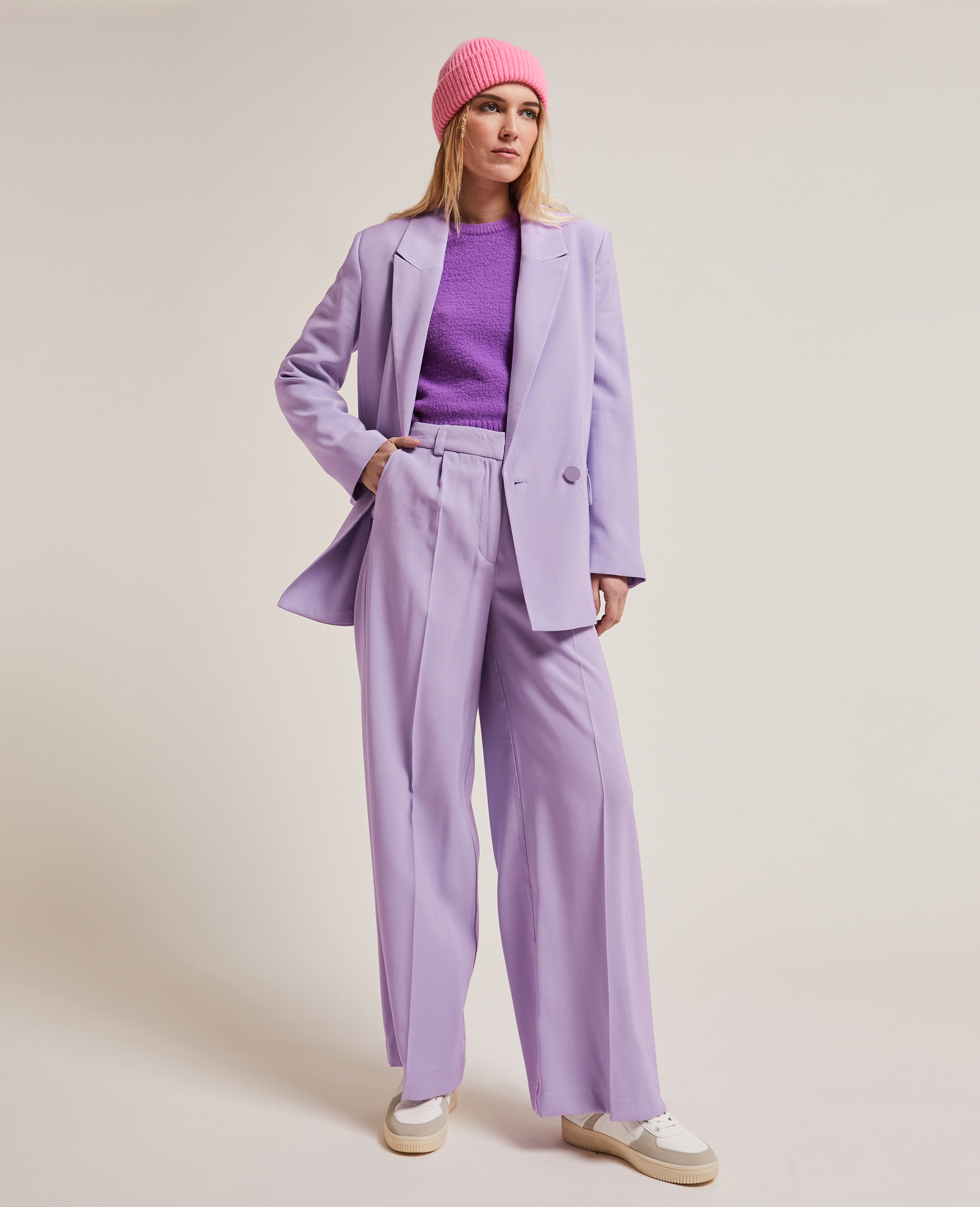 Veste blazer oversize en toile fluide lilas - Pimkie