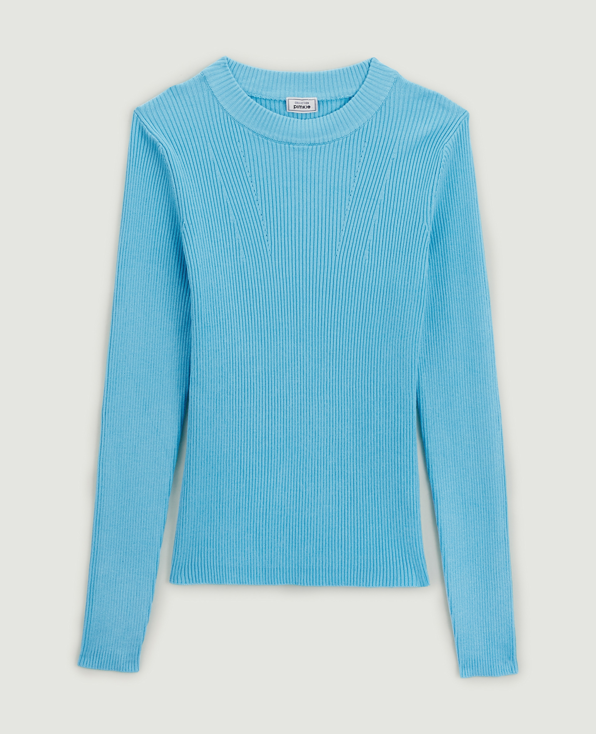 Pull col rond maille côtelée bleu turquoise - Pimkie