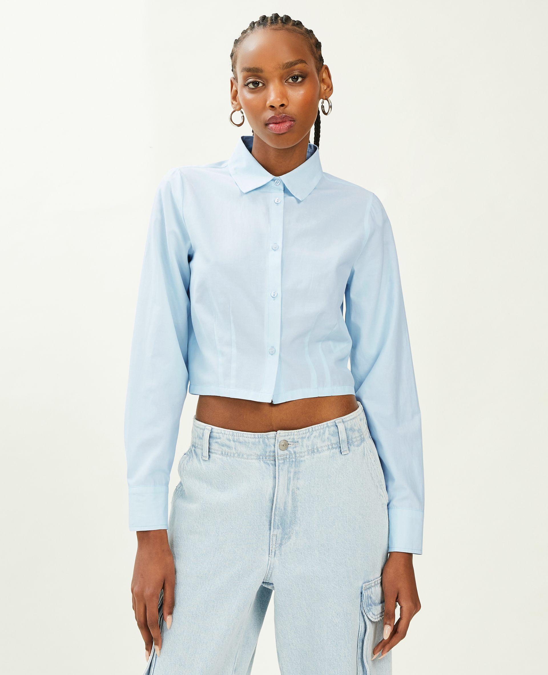 Chemise courte manches longues bleu clair - Pimkie