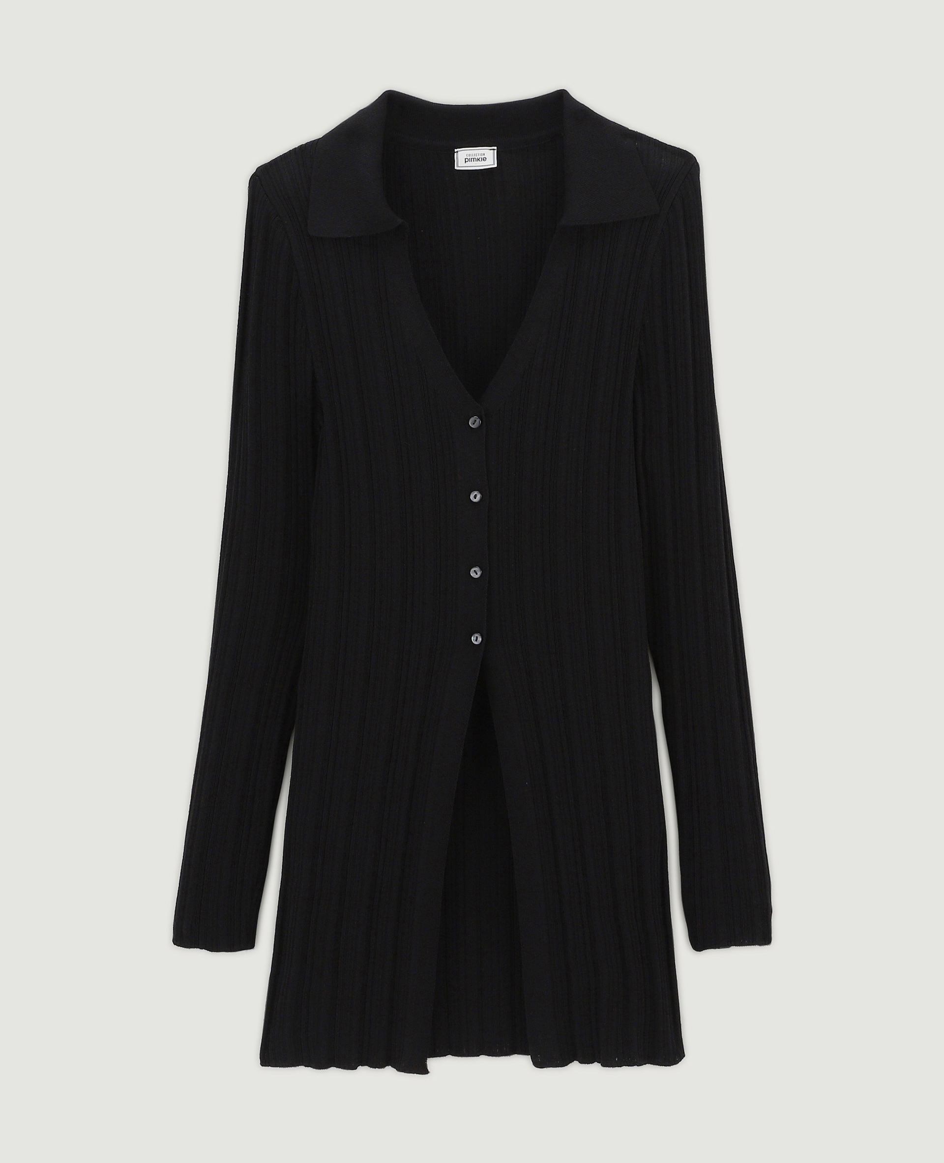 Gilet long en maille côtelée col polo noir - Pimkie