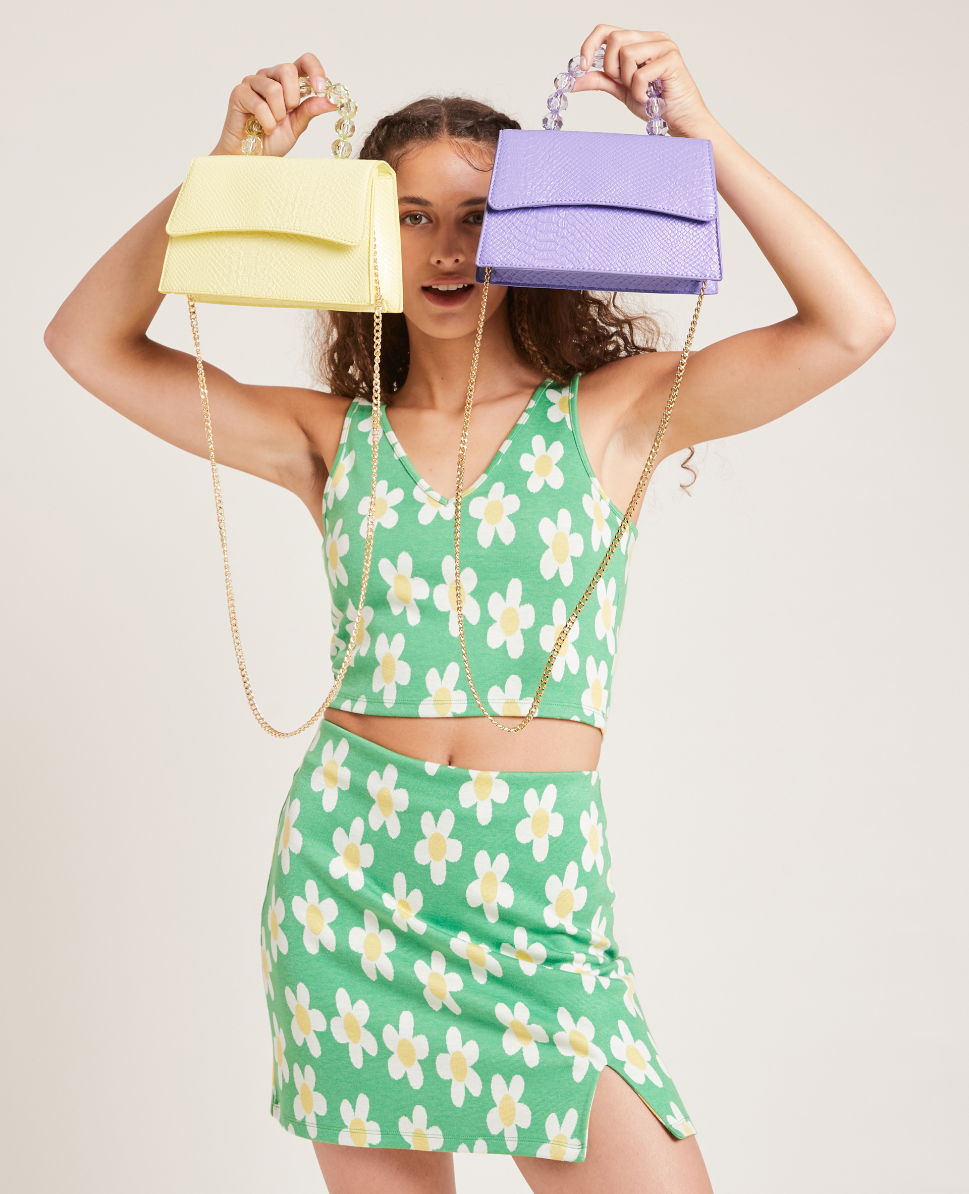 Sac boxy avec poignée perles violet - Pimkie