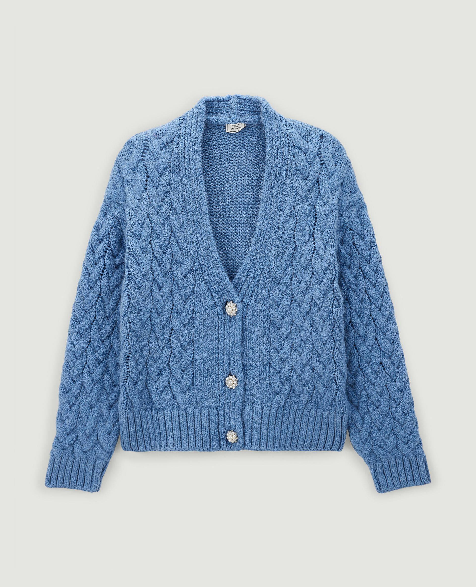 Gilet maille fantaisie bouton perles bleu - Pimkie
