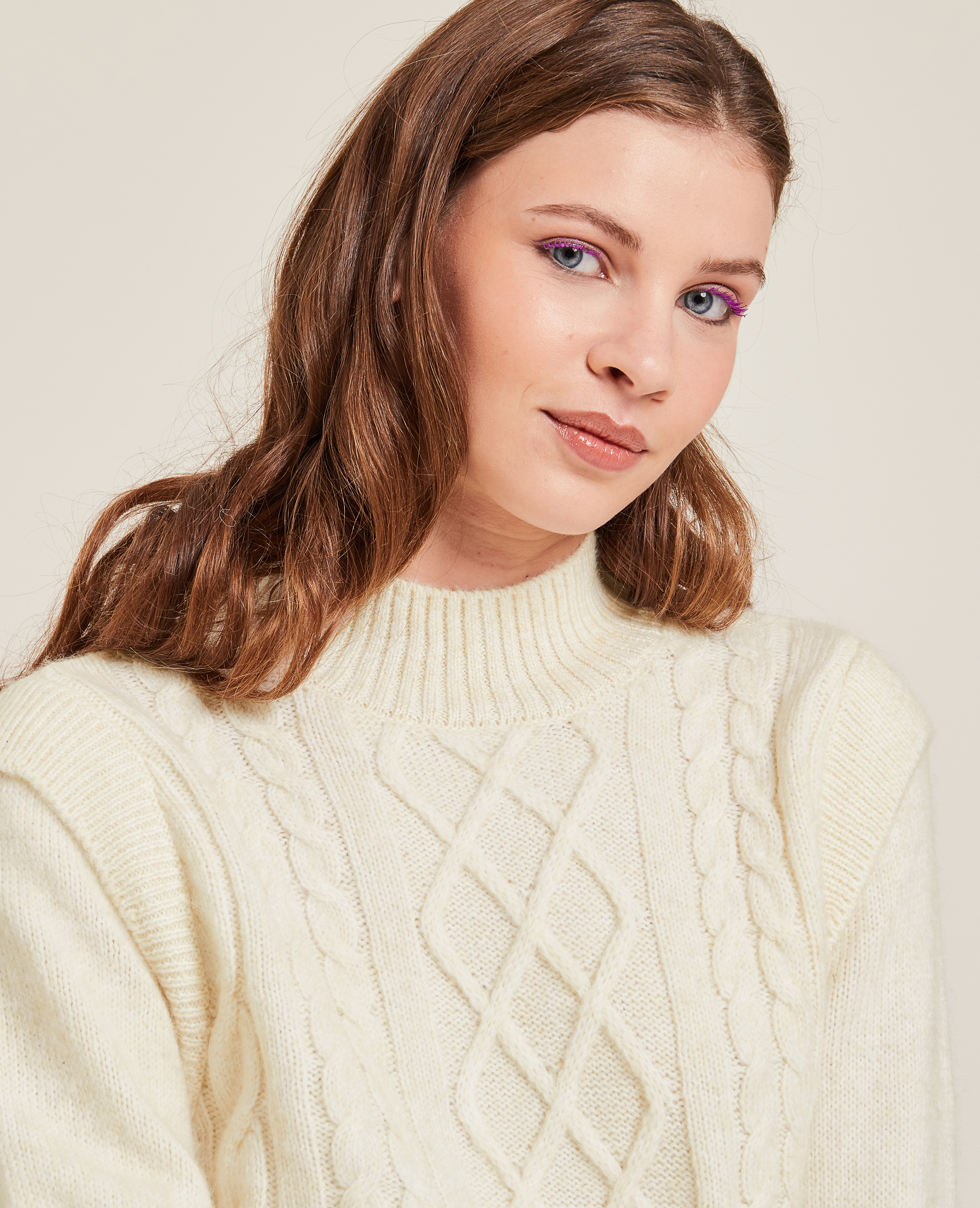 Pull maille torsadée avec ailerons blanc cassé - Pimkie