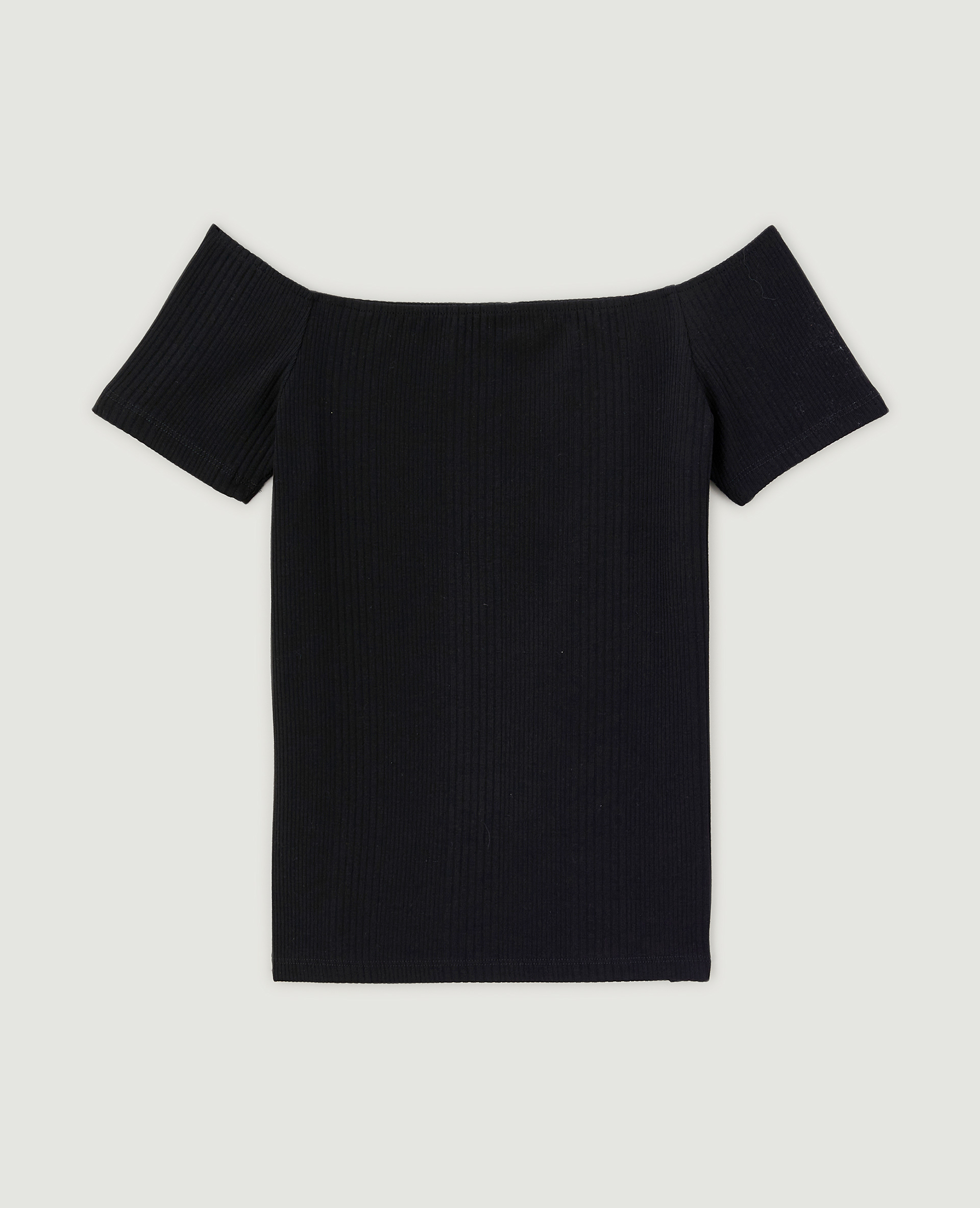 Top encolure Bardot maille côtelée noir - Pimkie