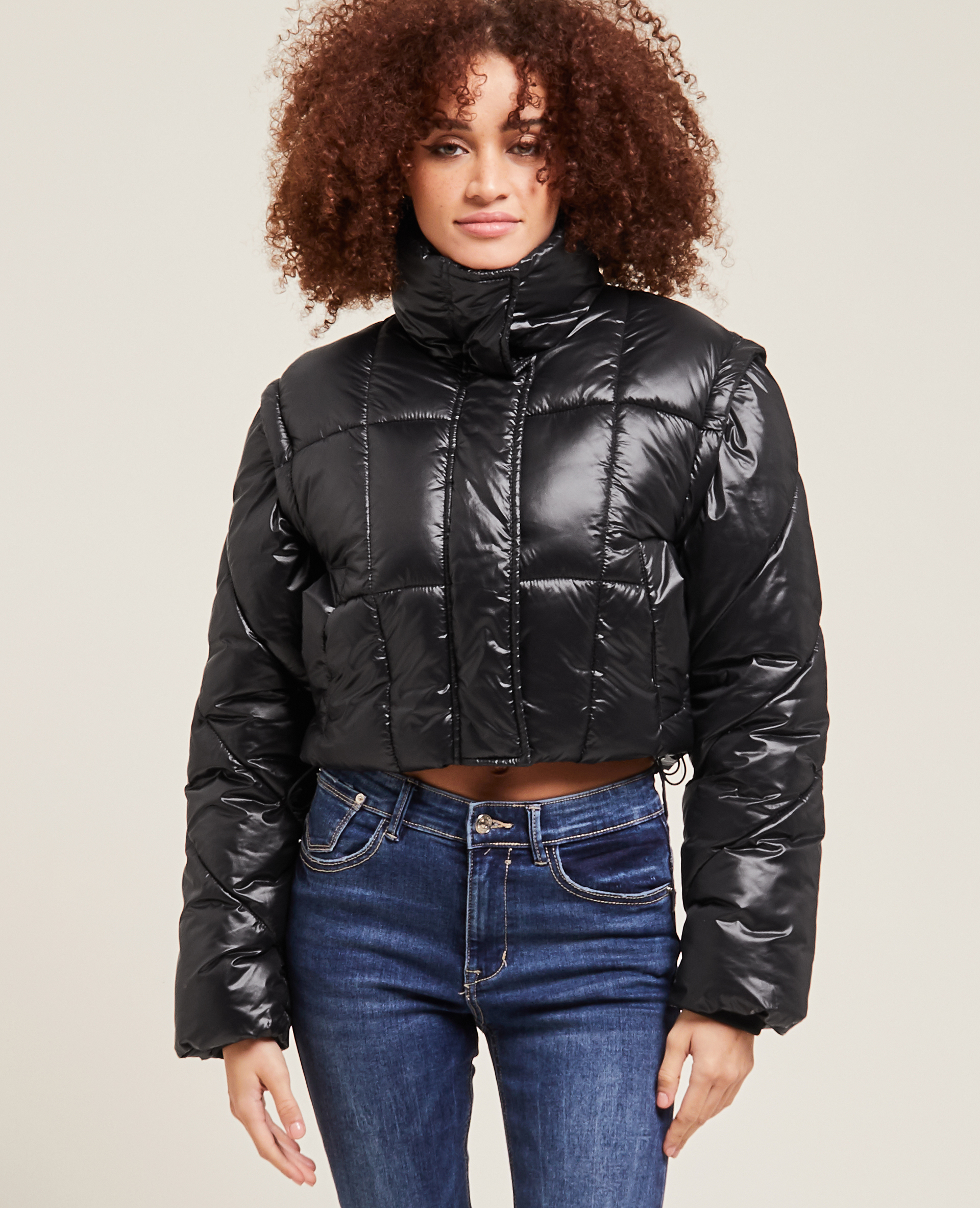 Doudoune courte manches amovibles noir - Pimkie