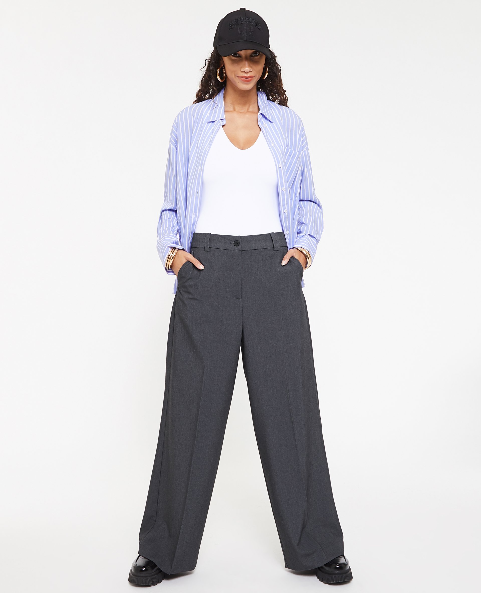 Pantalon large taille haute