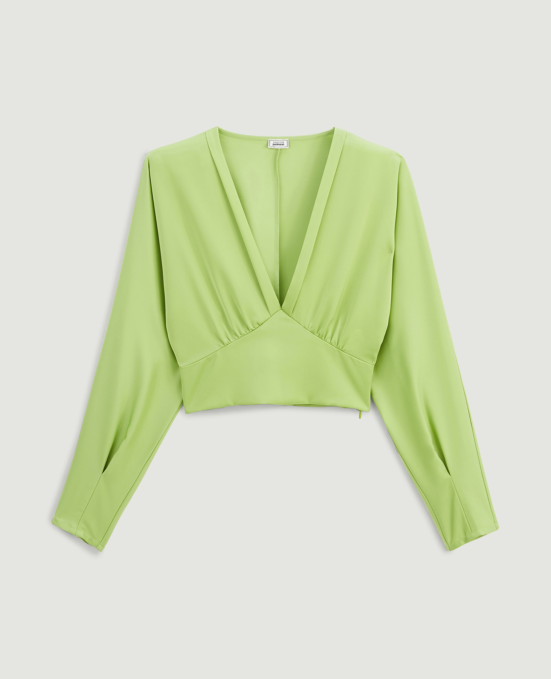 Blouse courte en tissu satiné vert - Pimkie