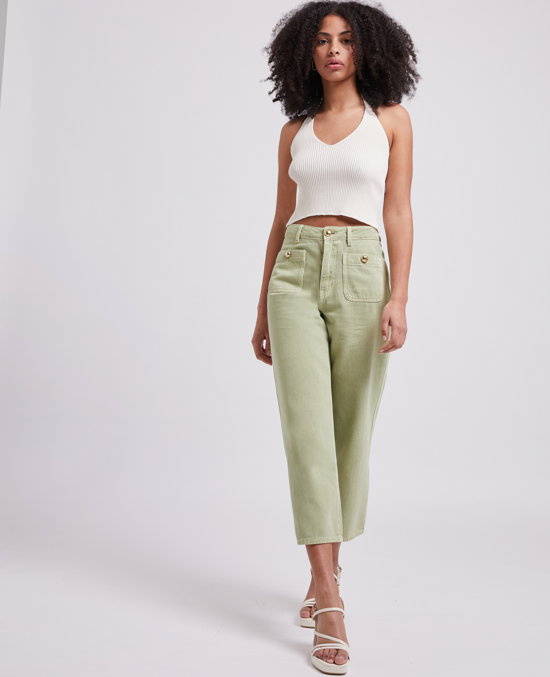 Jean wide taille haute vert de gris - Pimkie