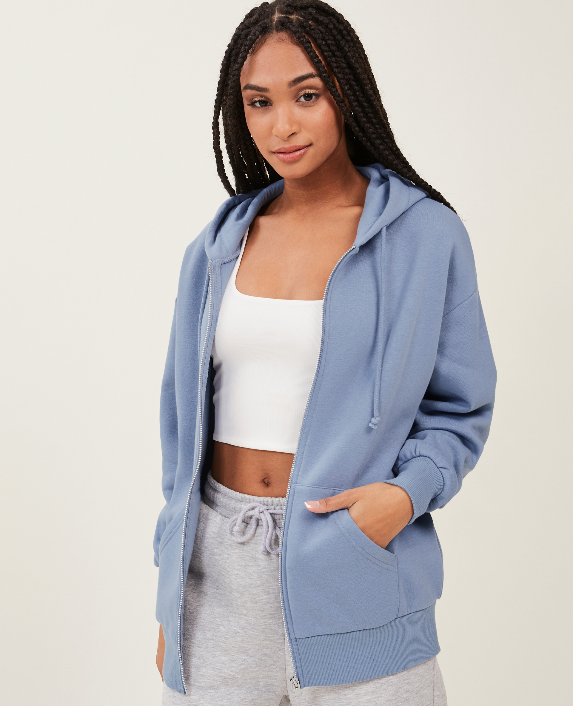 Sweat zippé oversize avec capuche bleu - Pimkie