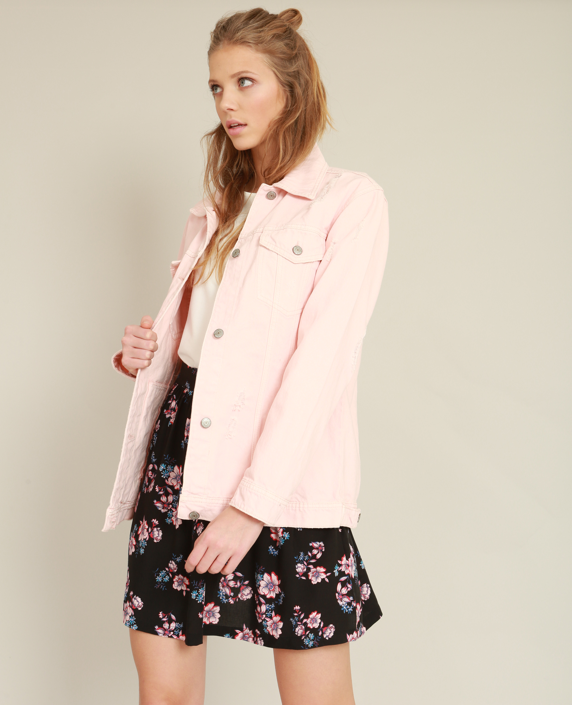 Veste en jean rose poudré store