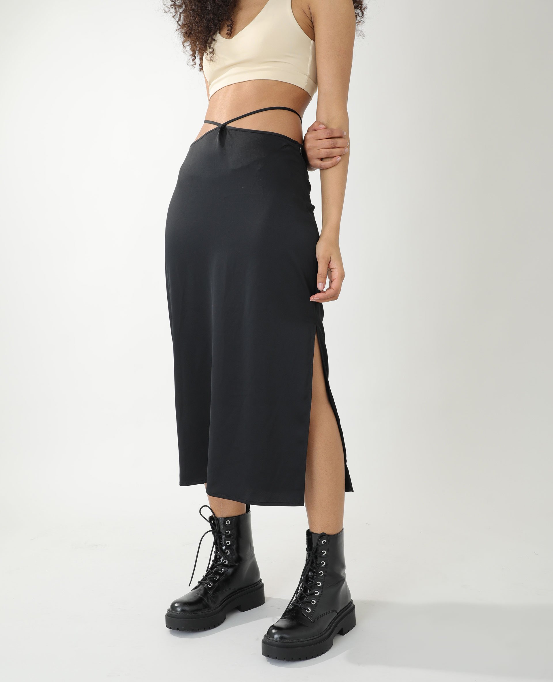 Jupe longue satin noir sale