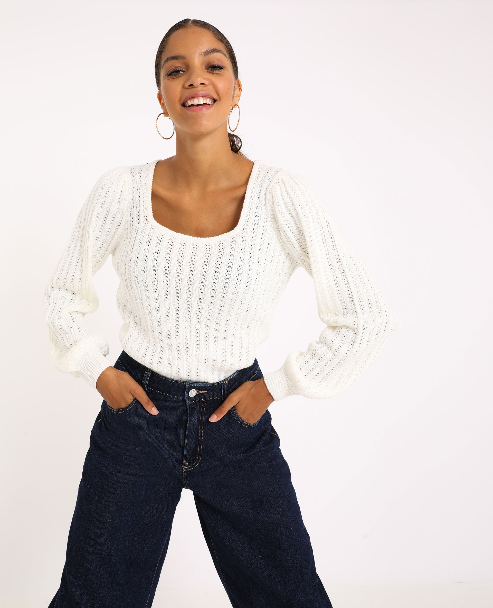 Pull ajouré blanc - Pimkie