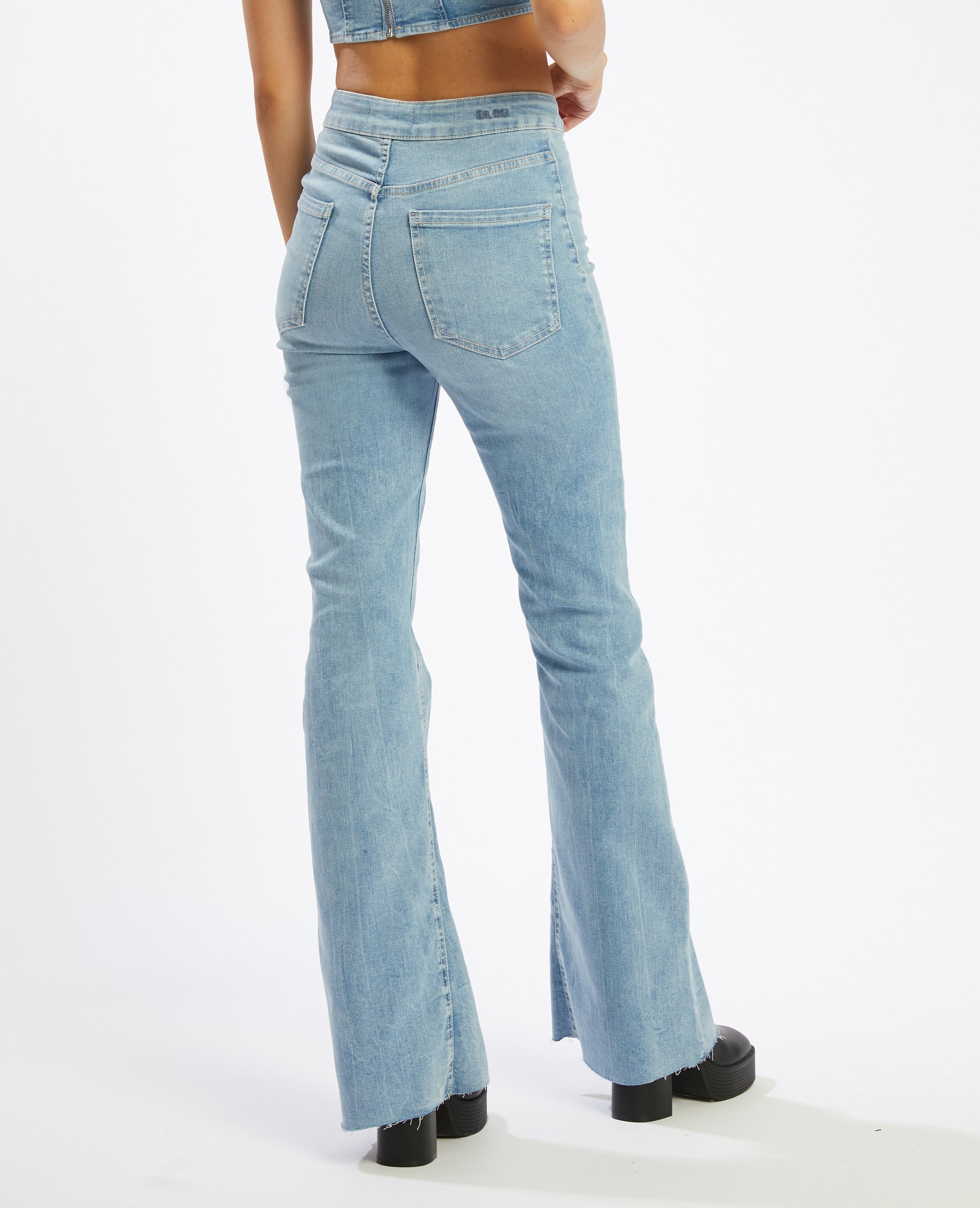Jean flare taille haute bleu délavé - Pimkie