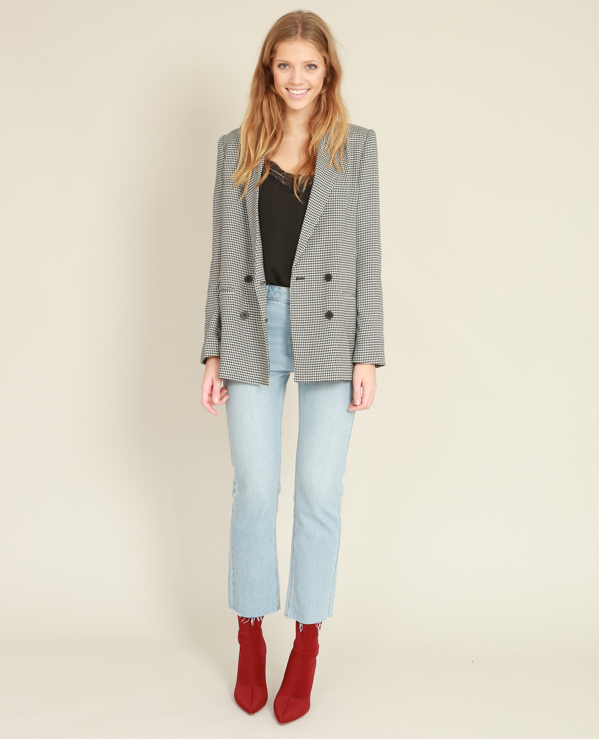 Blazer imprimé pied de poule noir - Pimkie