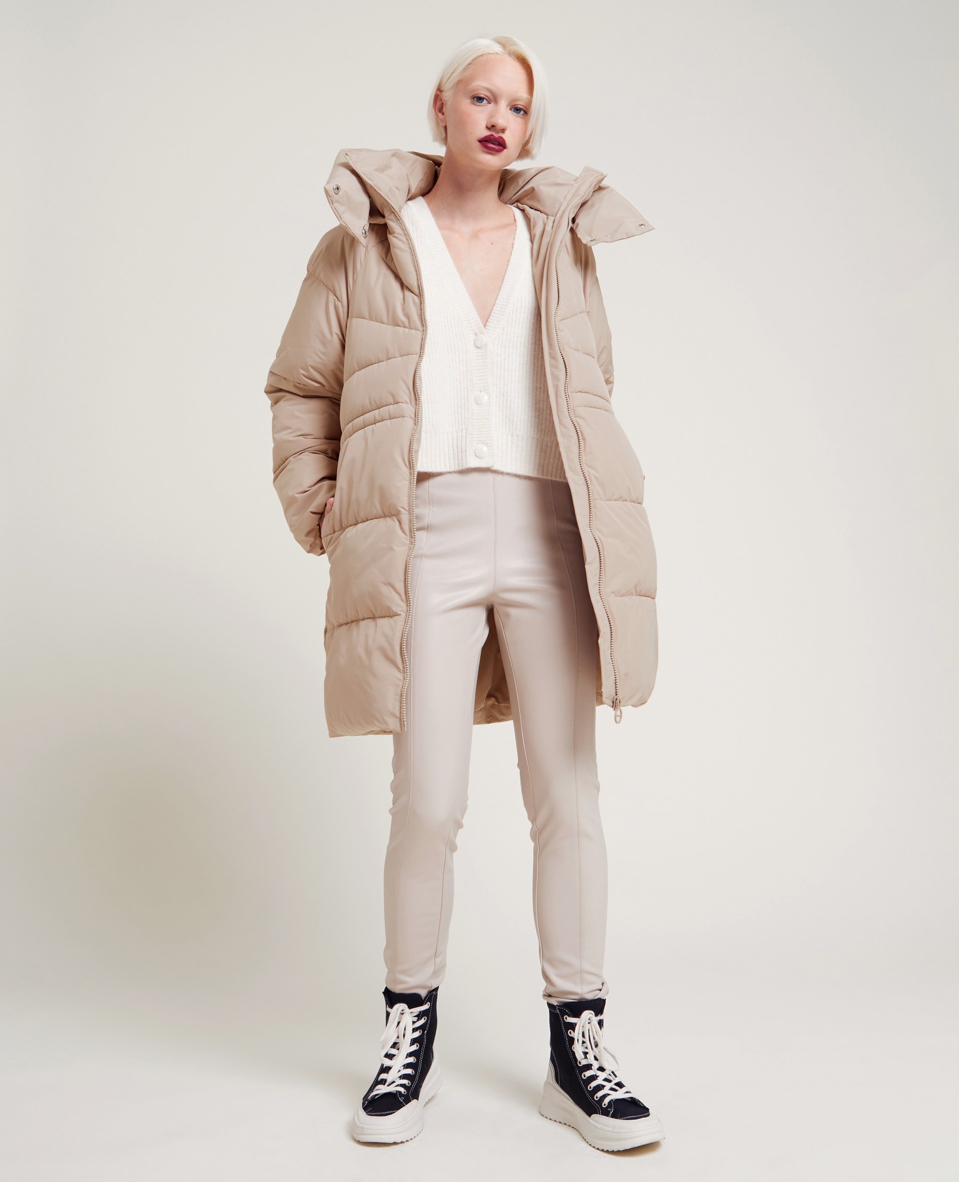 Doudoune longue top femme beige