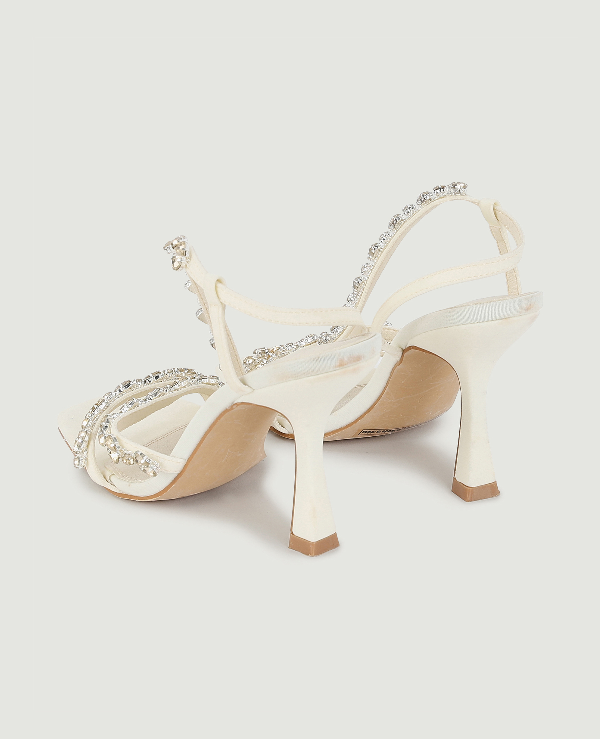 Sandales à talons avec brides et strass beige - Pimkie