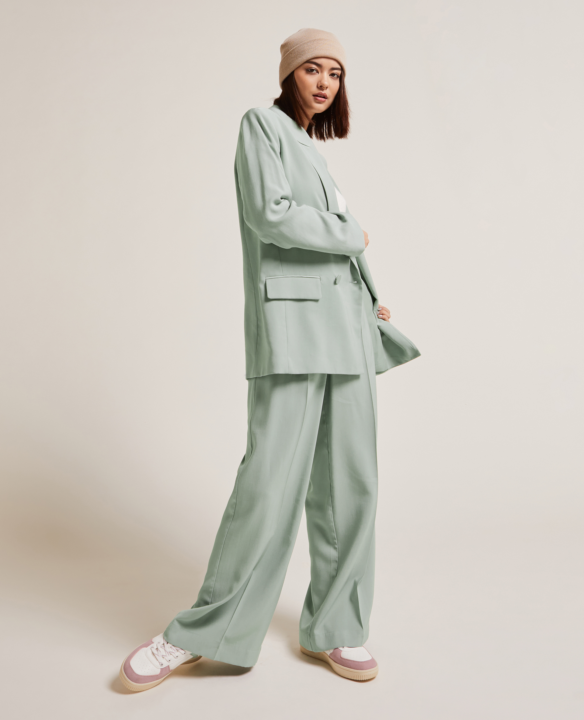 Pantalon large en toile fluide vert - Pimkie