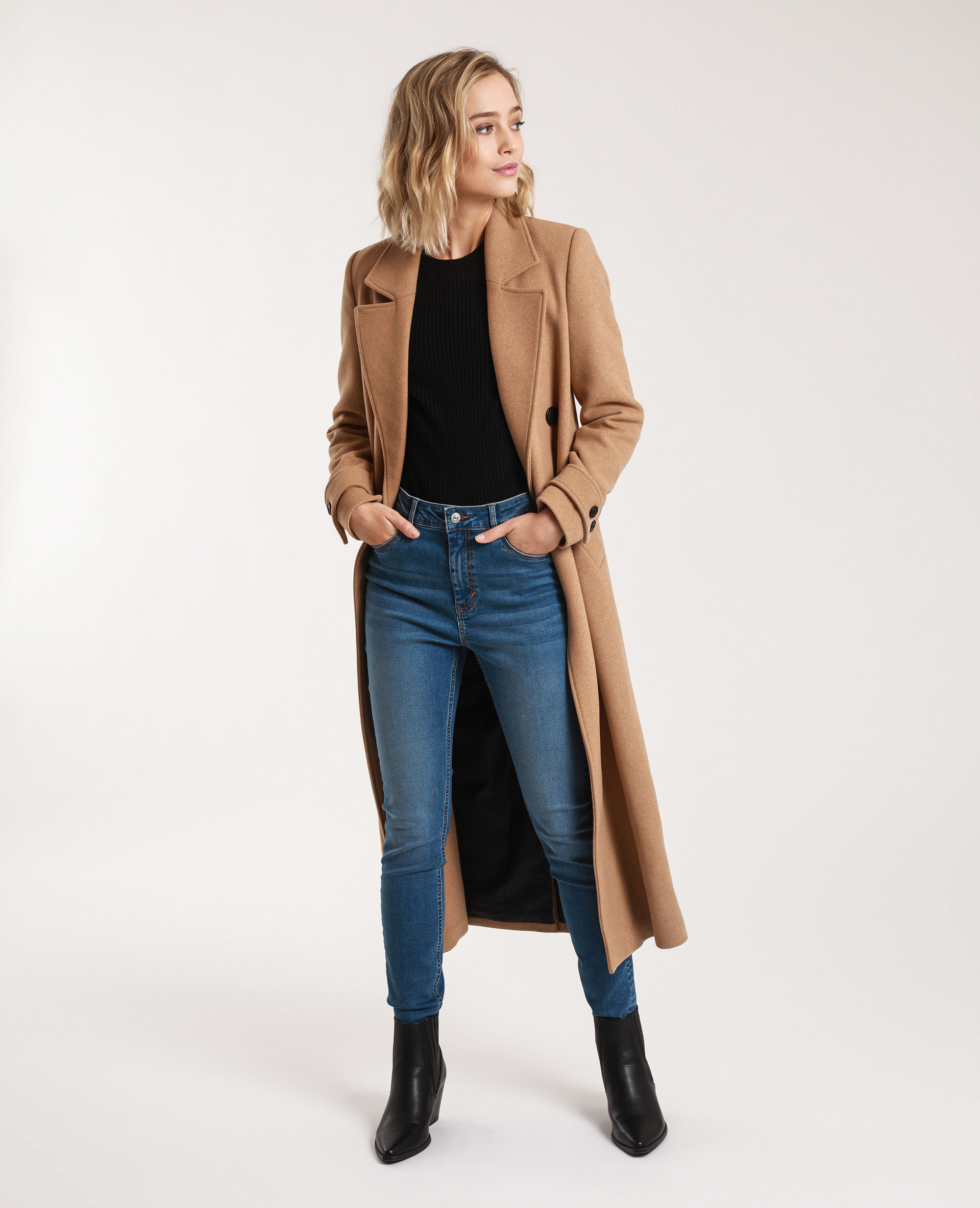 Manteau long avec laine camel - Pimkie