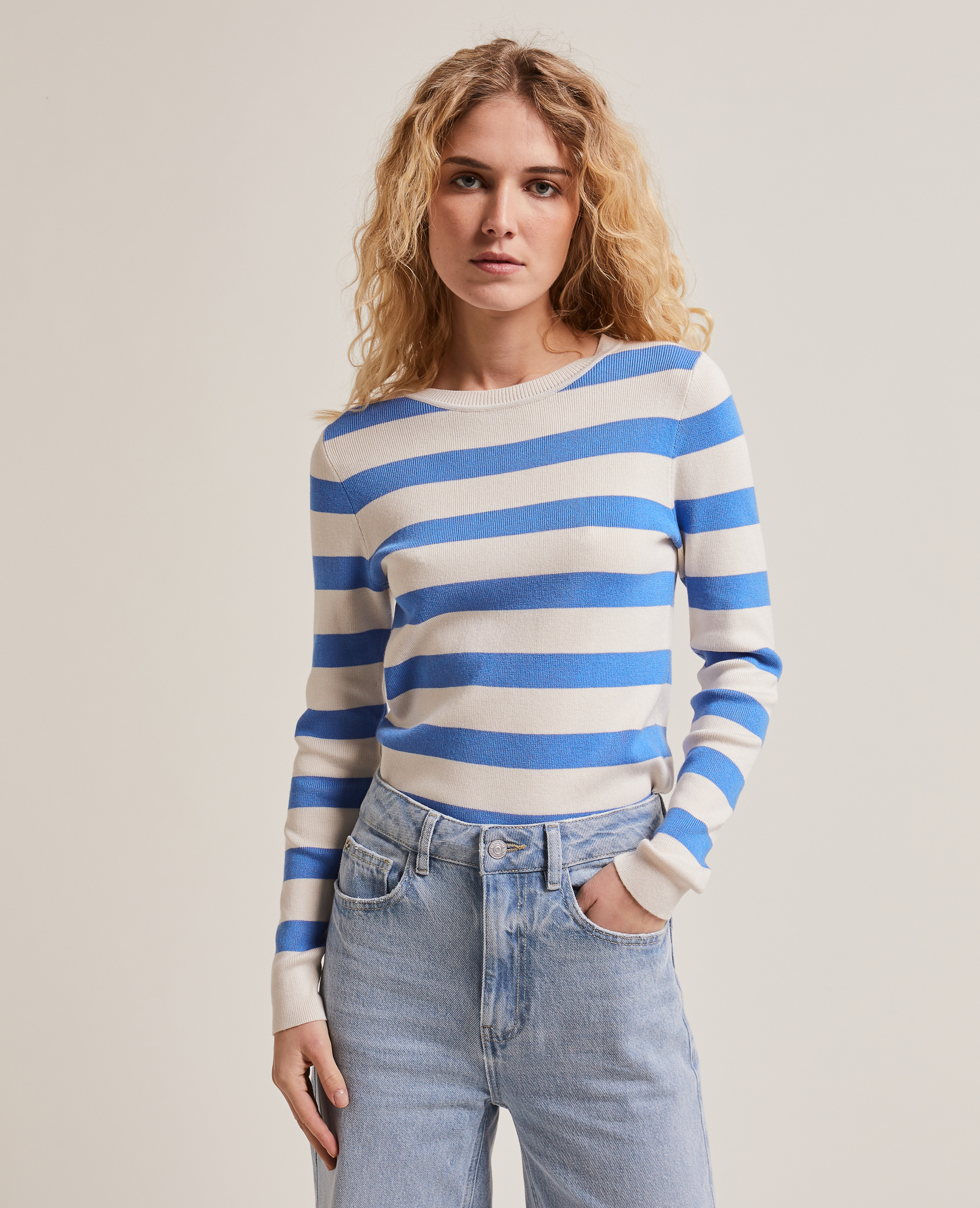 Pull moulant col rond bleu - Pimkie