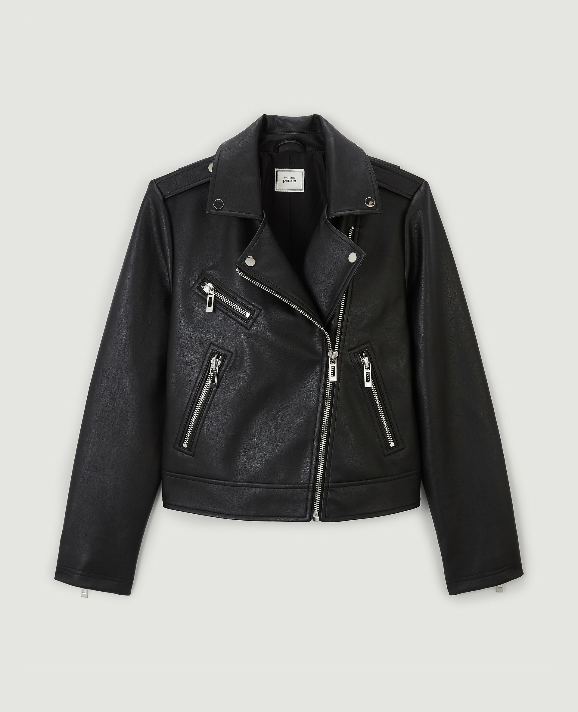 Blouson biker en simili cuir noir - Pimkie