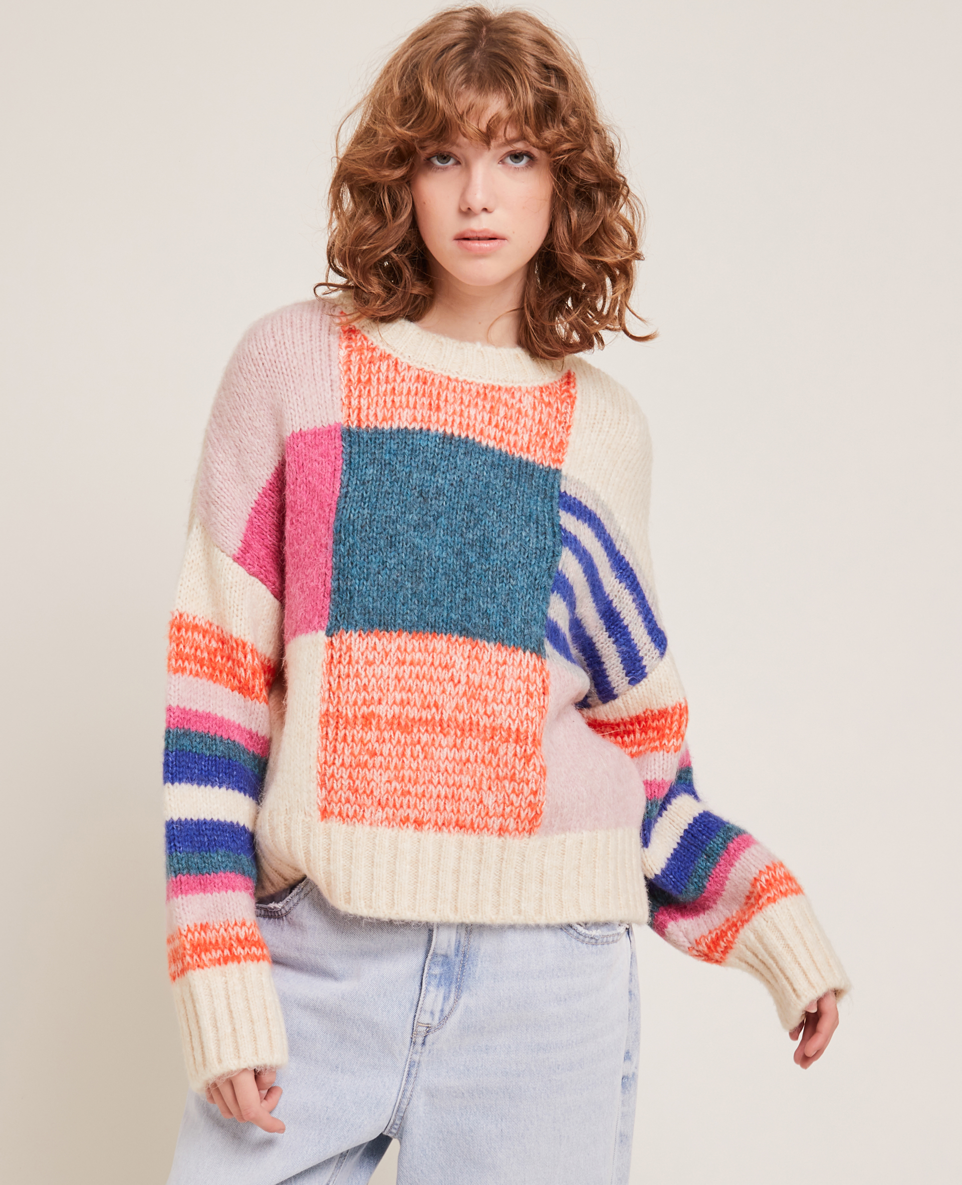 Pull colorblock fantaisie blanc - Pimkie