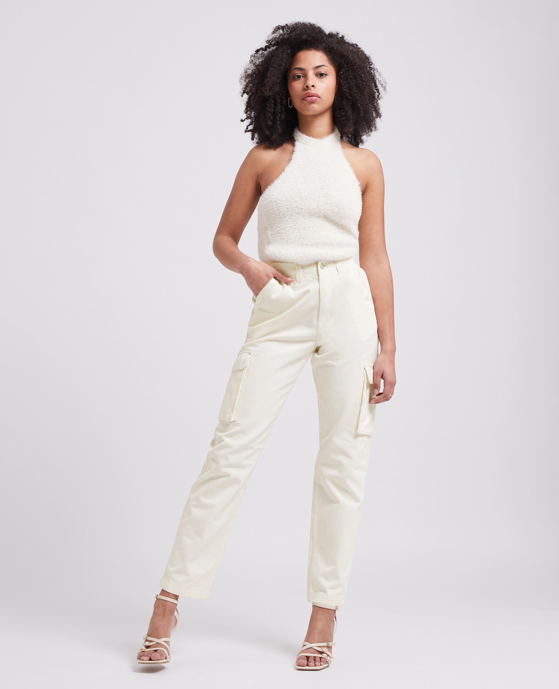 Pantalon droit cargo taille haute beige - Pimkie